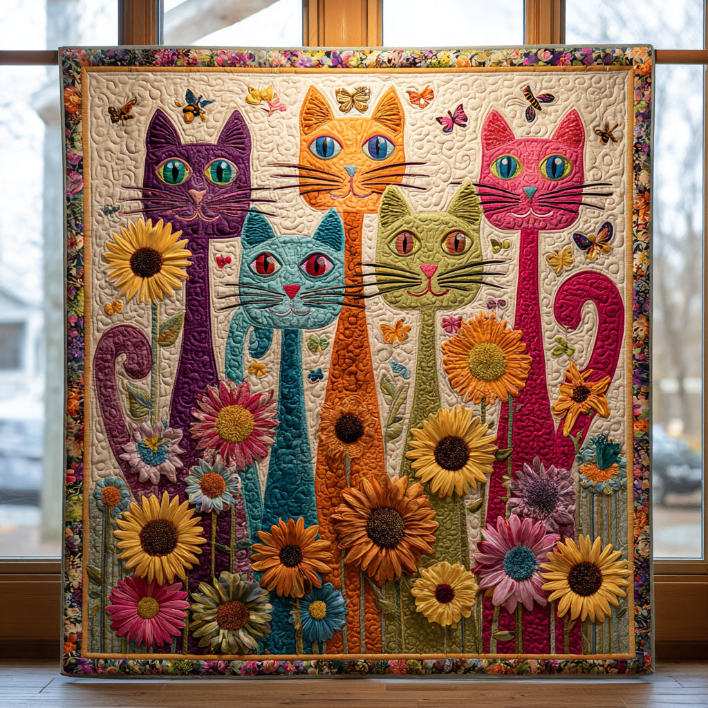 Whimsical Cat Quilted Blanket Winter Blanket Best Cat Gifts For Christmas