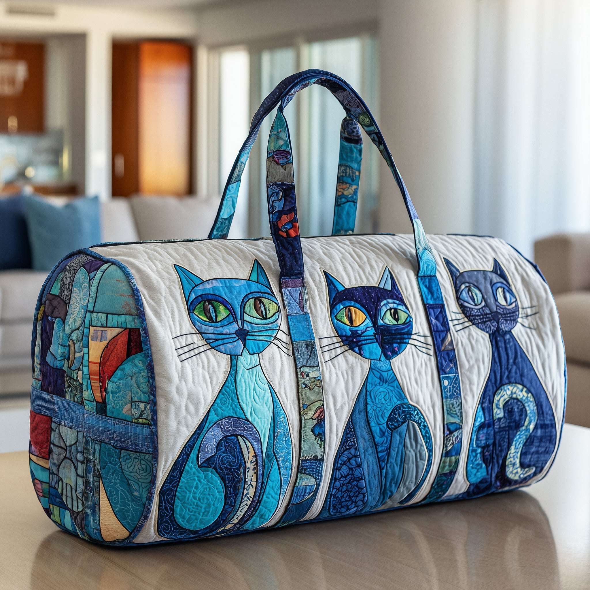 Whimsical Cat Quilted Duffle Bag For Everyday Use