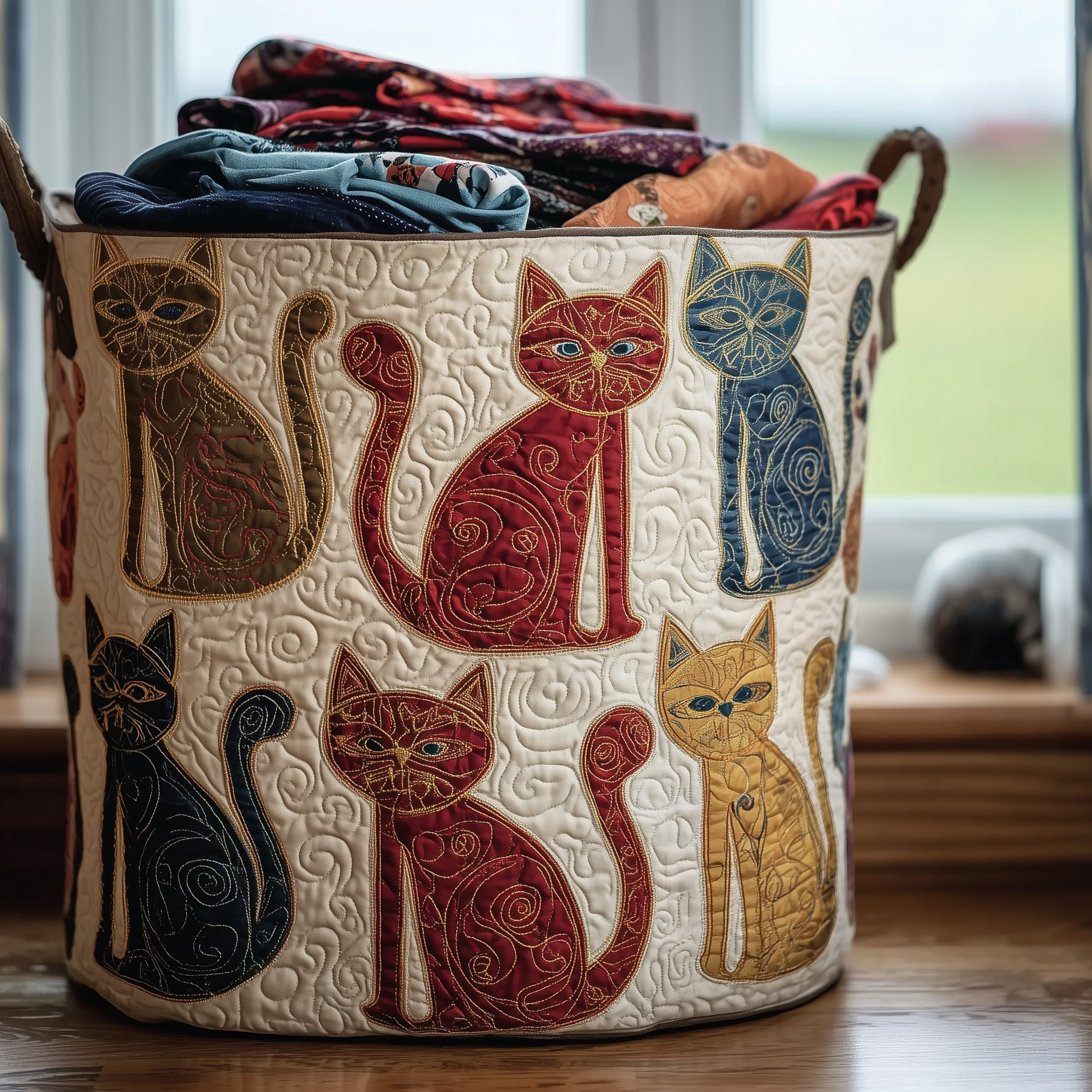 Whimsical Cat Quilted Laundry Basket Cat Themed Laundry Room Decorations Gift Ideas