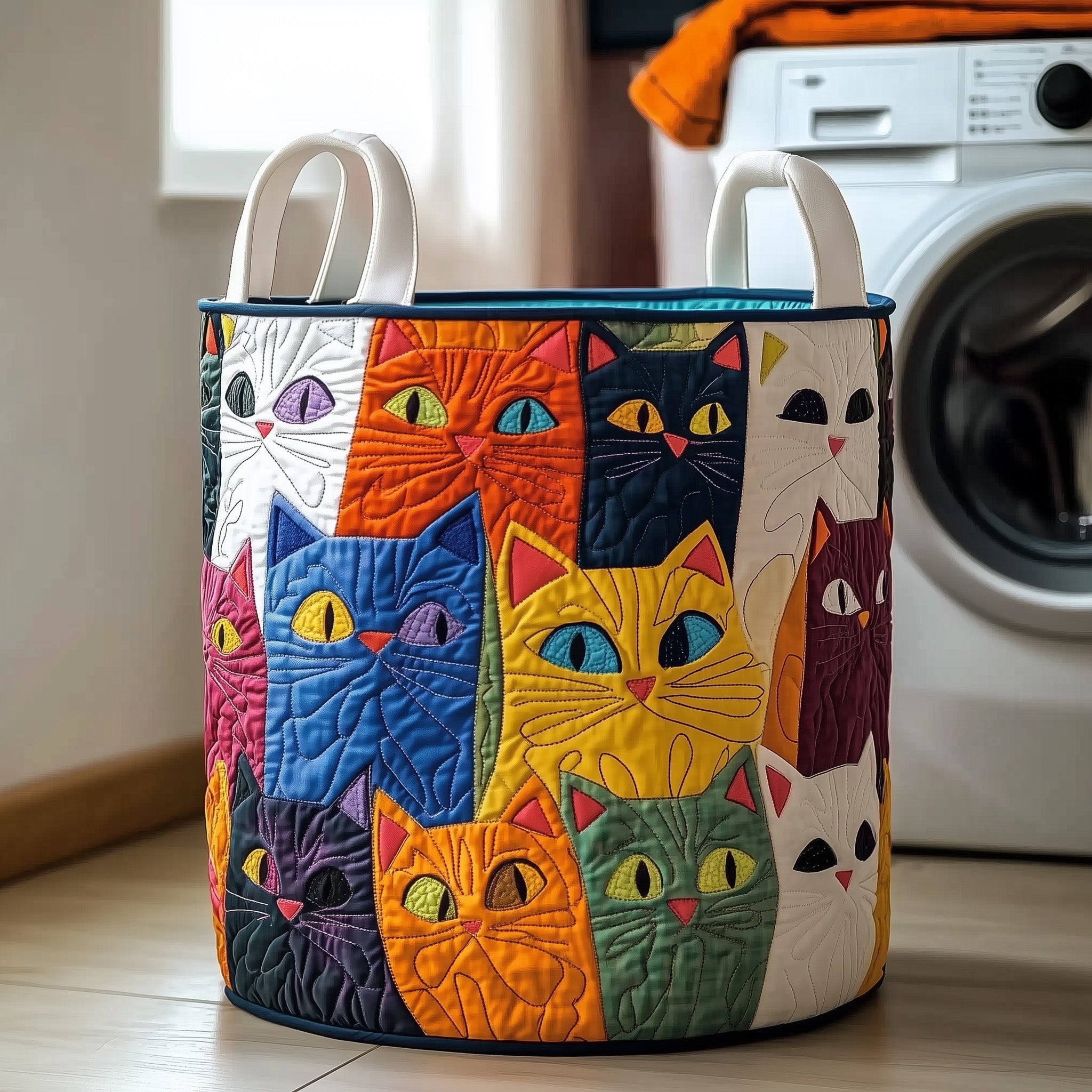Whimsical Cat Quilted Laundry Basket Merch For Family(1)