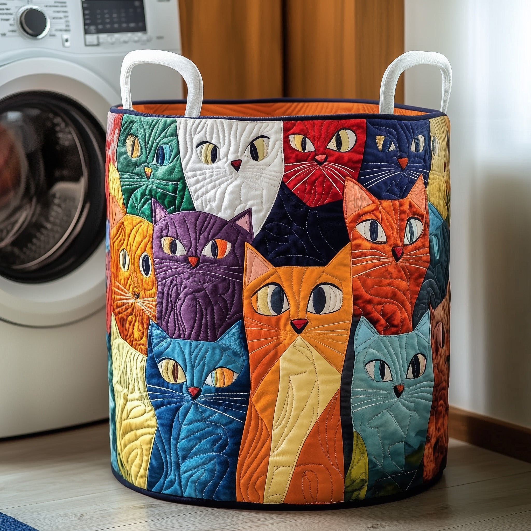 Whimsical Cat Quilted Laundry Basket Merch For Family Time
