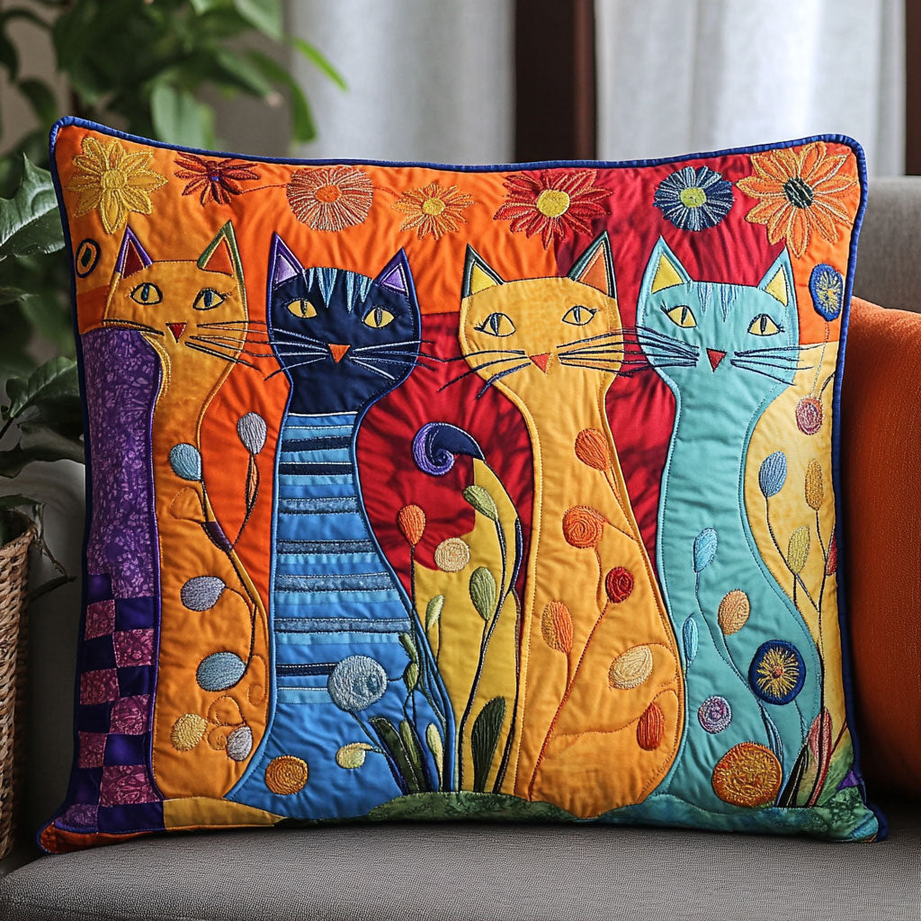 Whimsical Cat Quilted Pillow Case Cute Throw Pillows Bonus Daughter Gifts