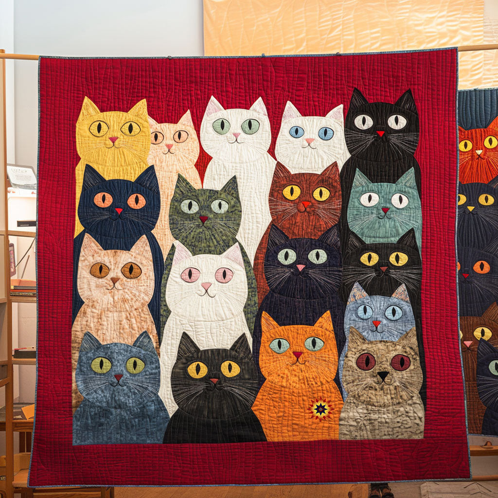 Whimsical Cat Xmas Quilted Blanket Blanket Unique Gift for Cat Moms