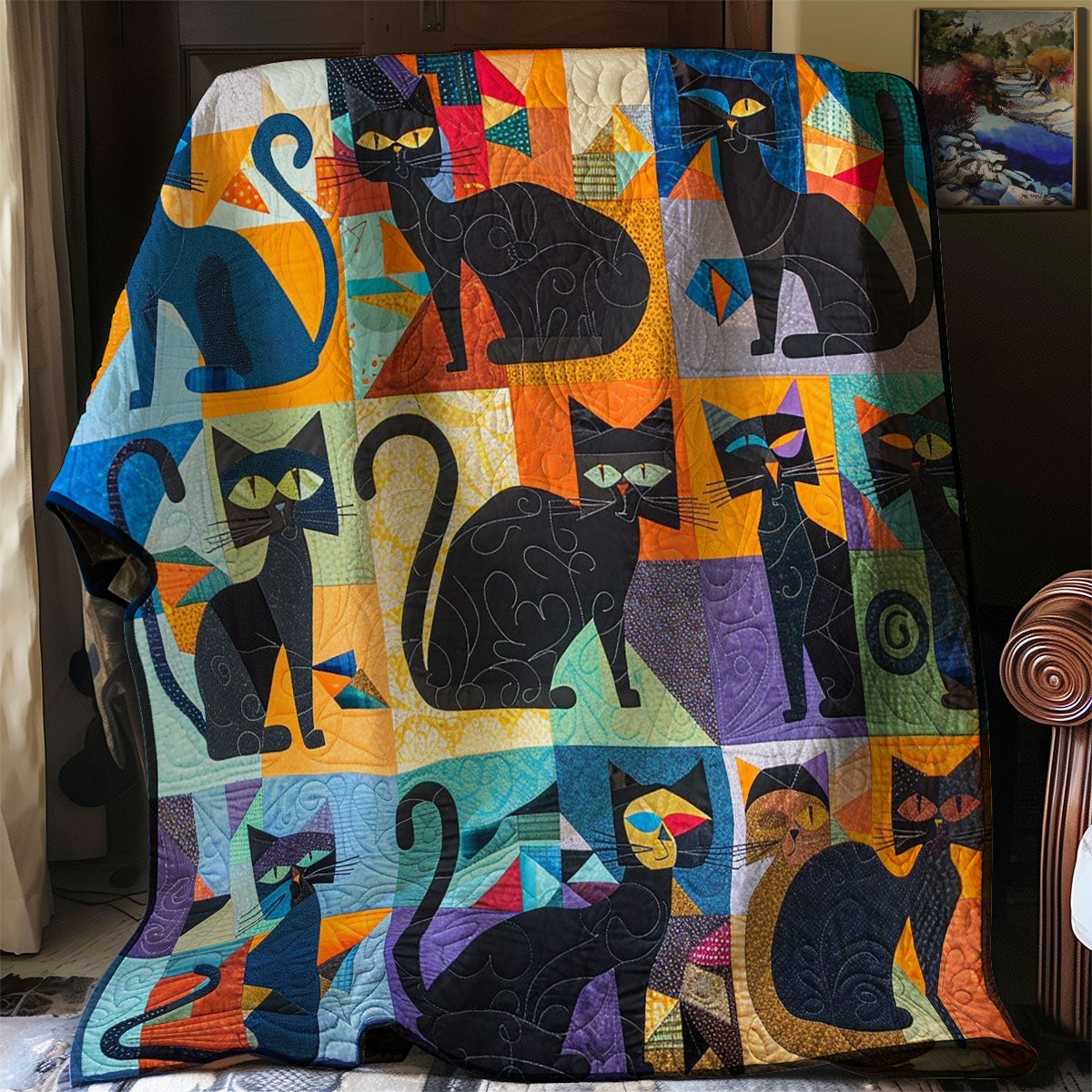 Whimsical Cats Quilt Blanket Queen Size Blanket Gifts For Mum Christmas