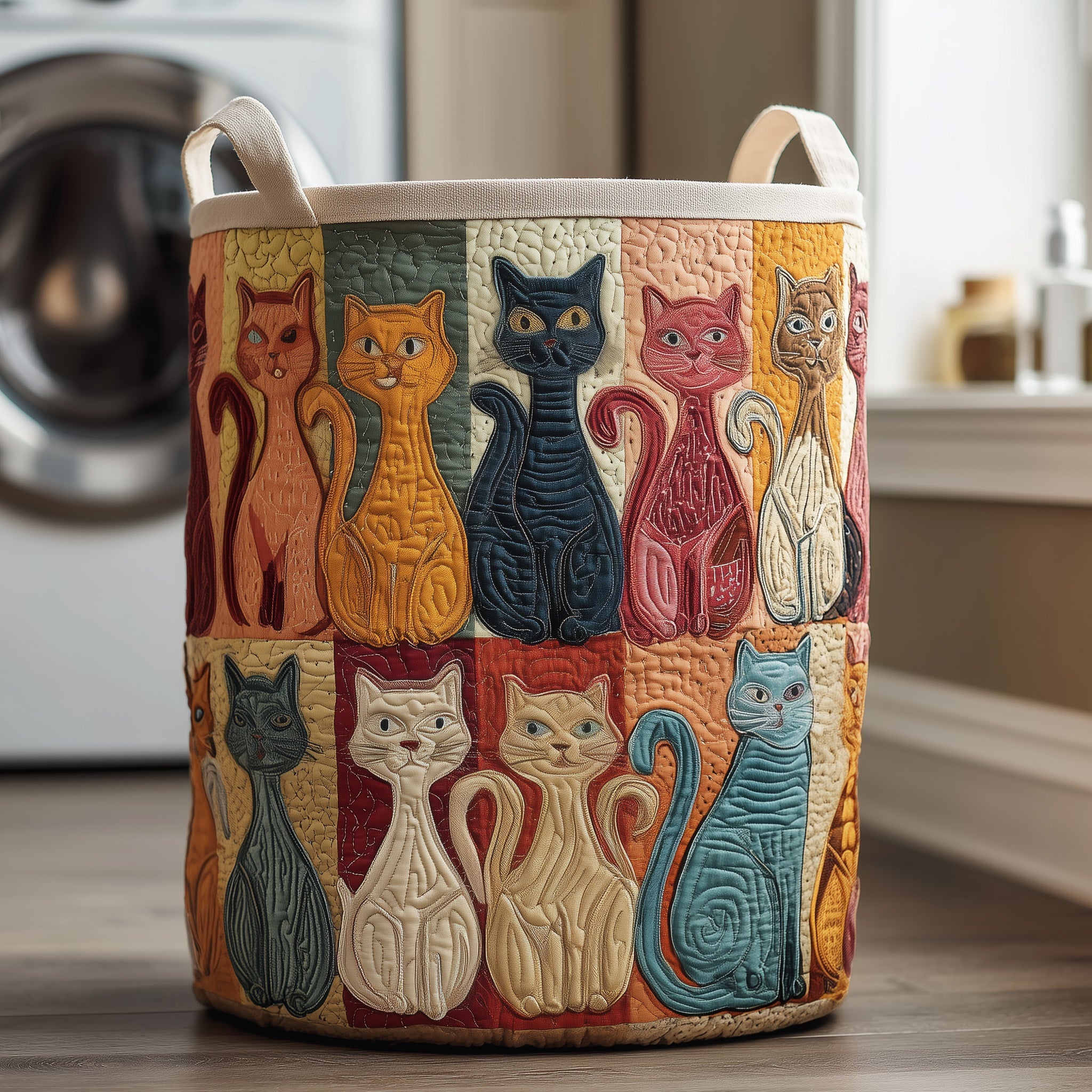 Whimsical Cats Quilted Laundry Basket Best Christmas Gifts For Cat Lovers