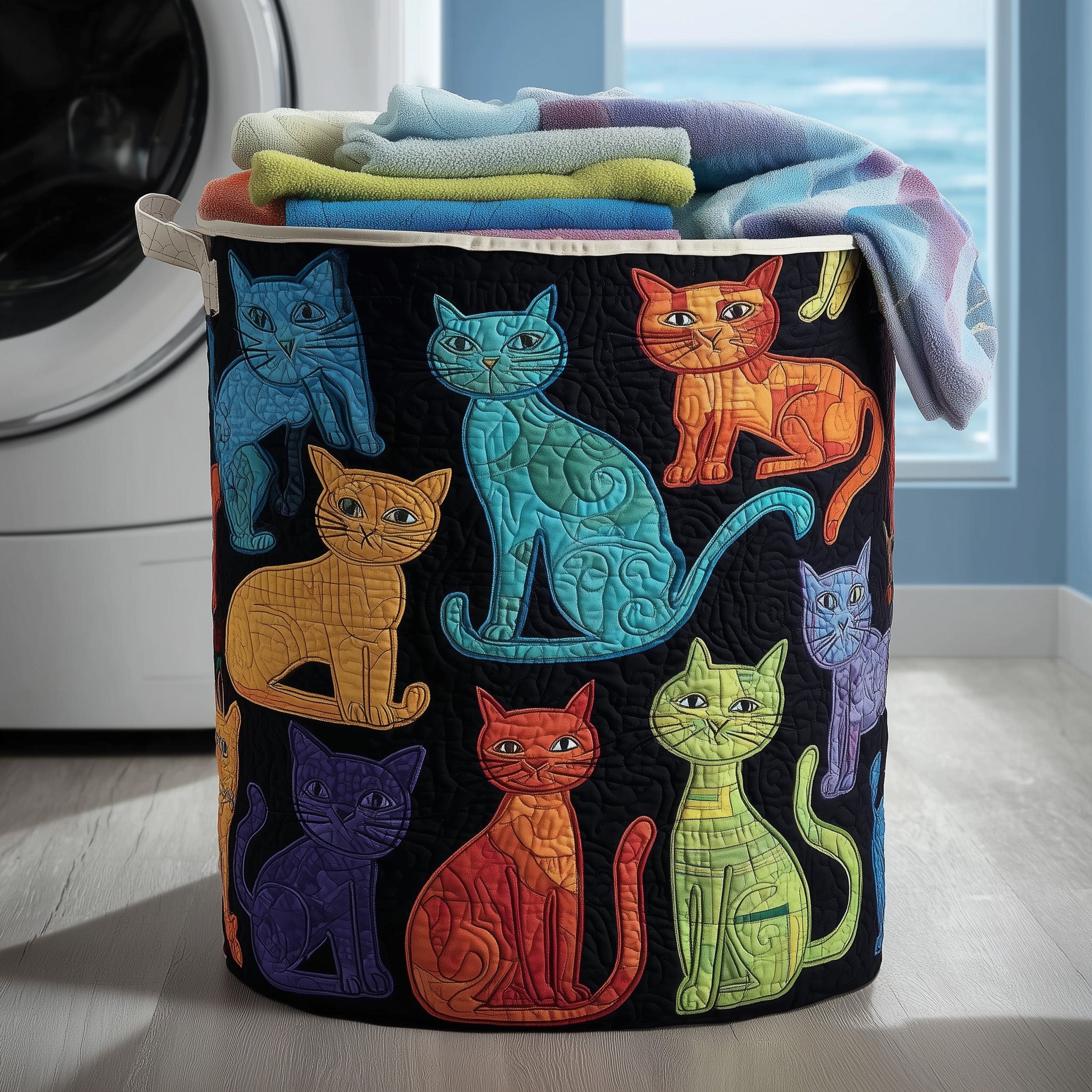Whimsical Cats Quilted Laundry Basket Cat Dad Christmas Gifts