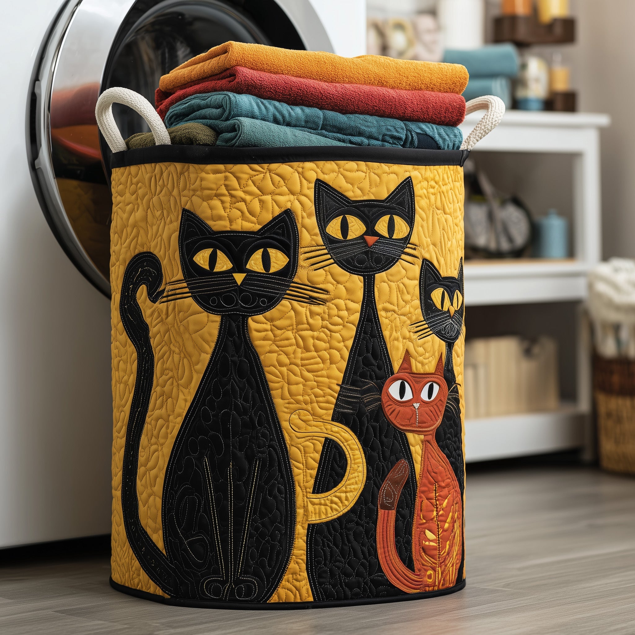 Whimsical Cats Quilted Laundry Basket Cat Owner Gifts For Christmas
