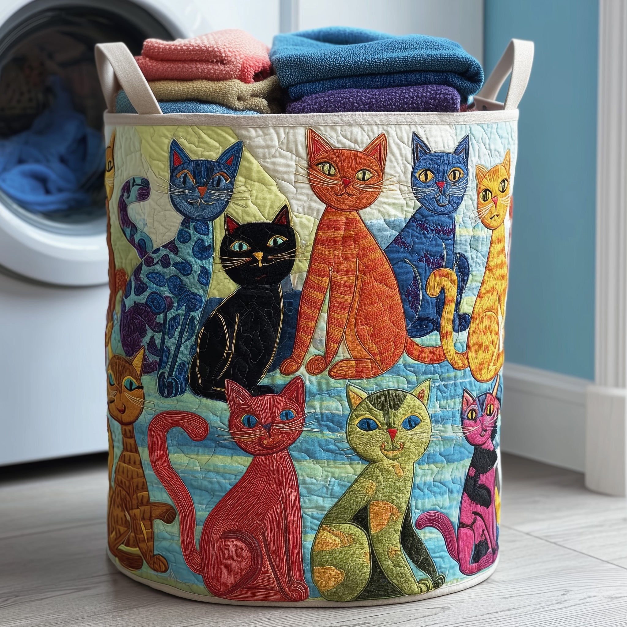 Whimsical Cats Quilted Laundry Basket Holiday Gifts For Cat Lovers