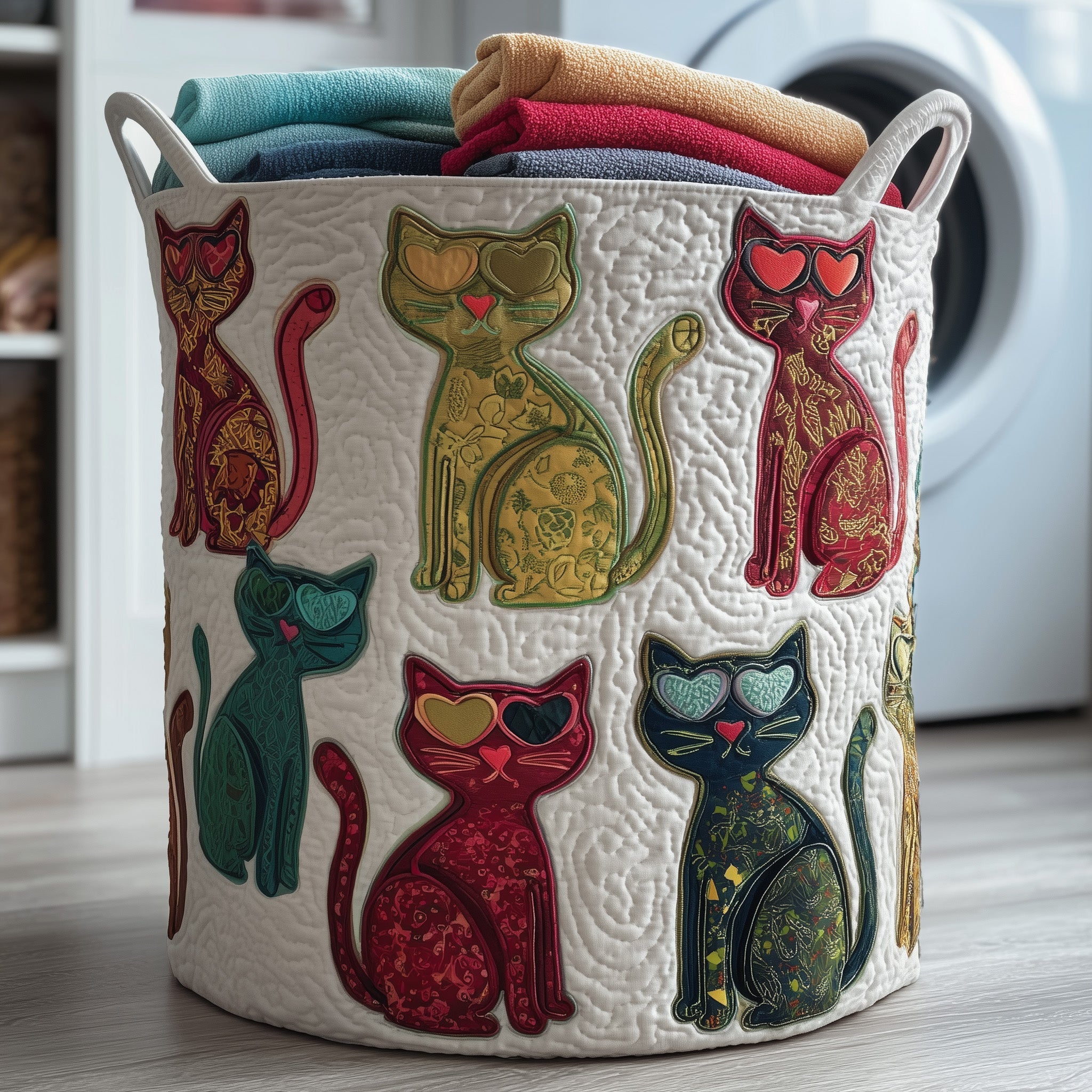 Whimsical Cats Quilted Laundry Basket Unusual Gifts For Cat Lovers