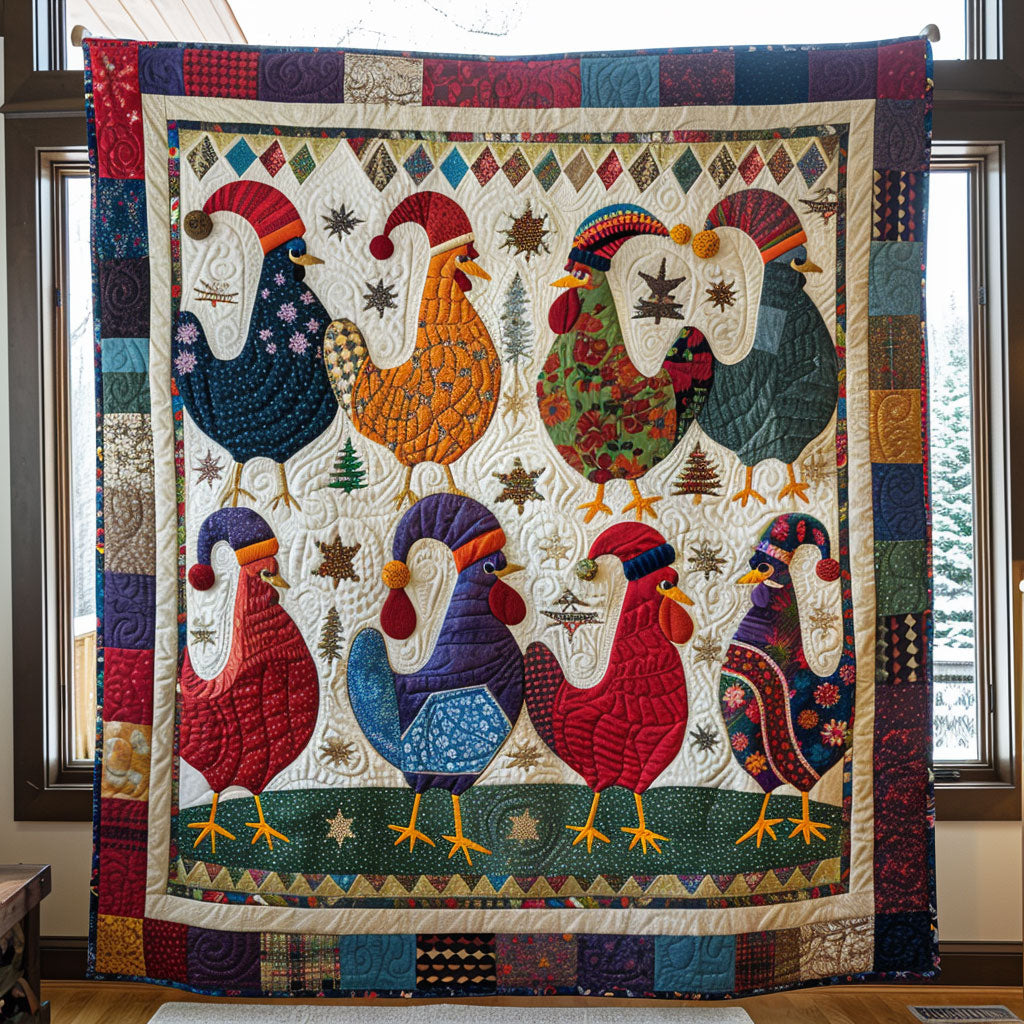 Whimsical Chicken Gathering Quilt Blanket Christmas Throw Blanket Christmas Gifts For Chicken Lovers