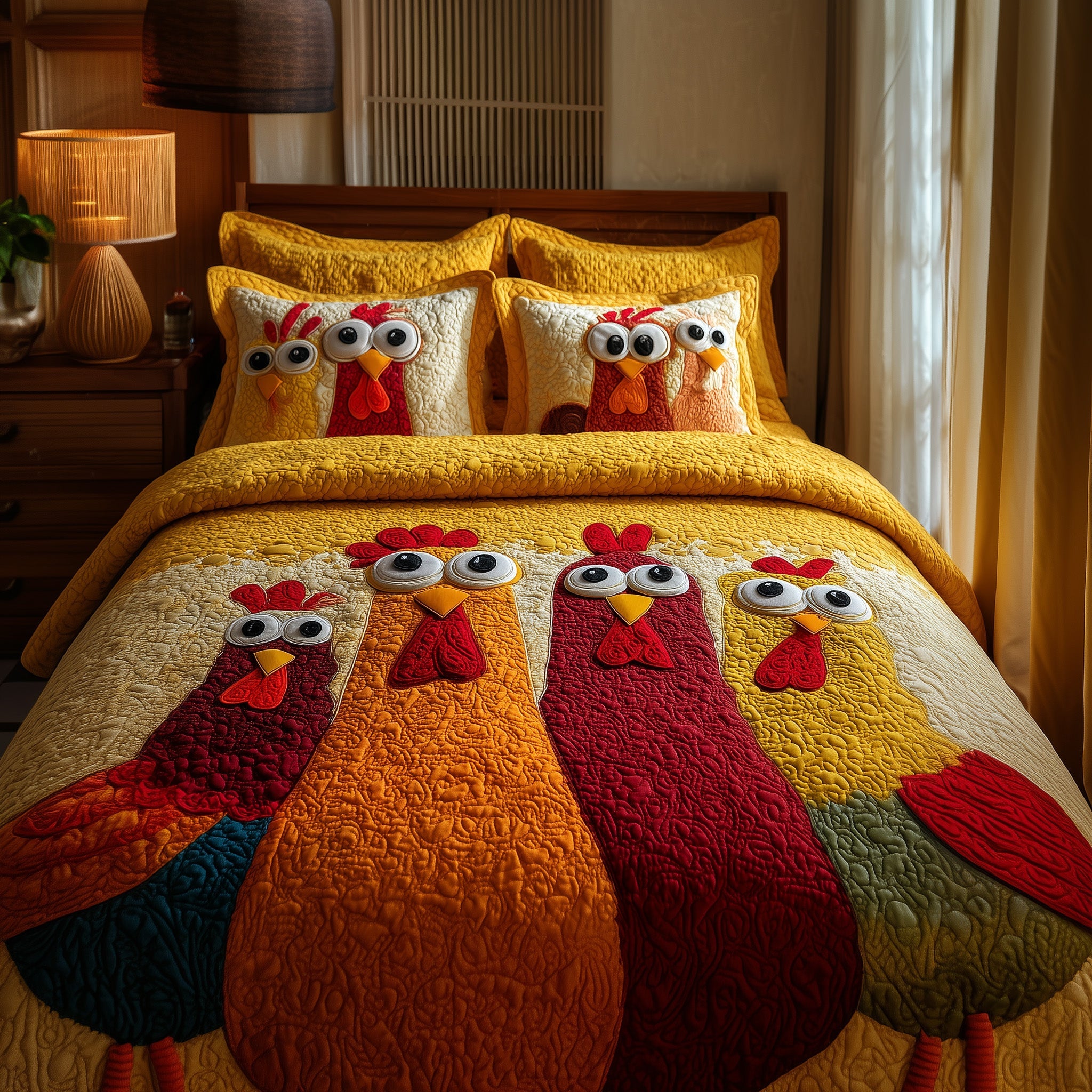 Whimsical Chicken Quilted Bedding Set Holiday Gift