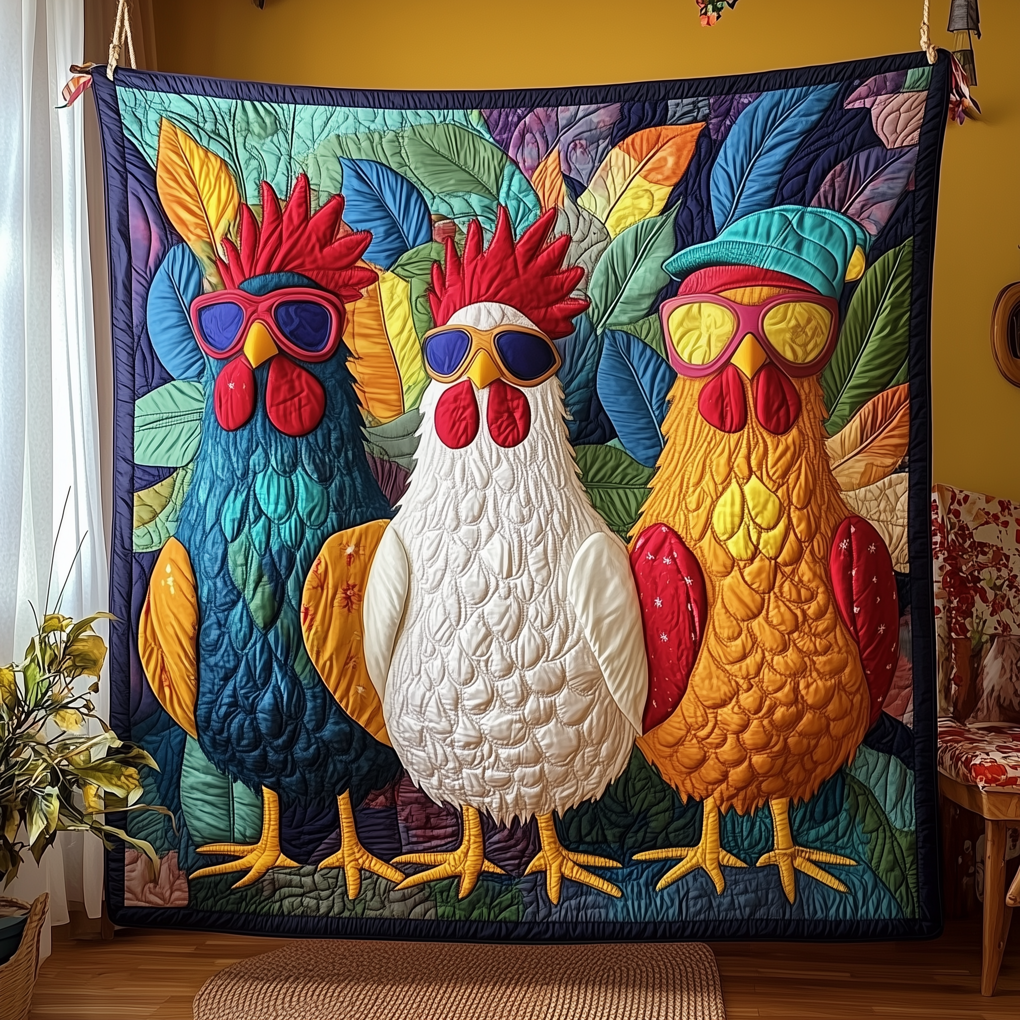 Whimsical Chicken Quilted Blanket Christmas Quilted Blanket Christmas Gifts For Parents