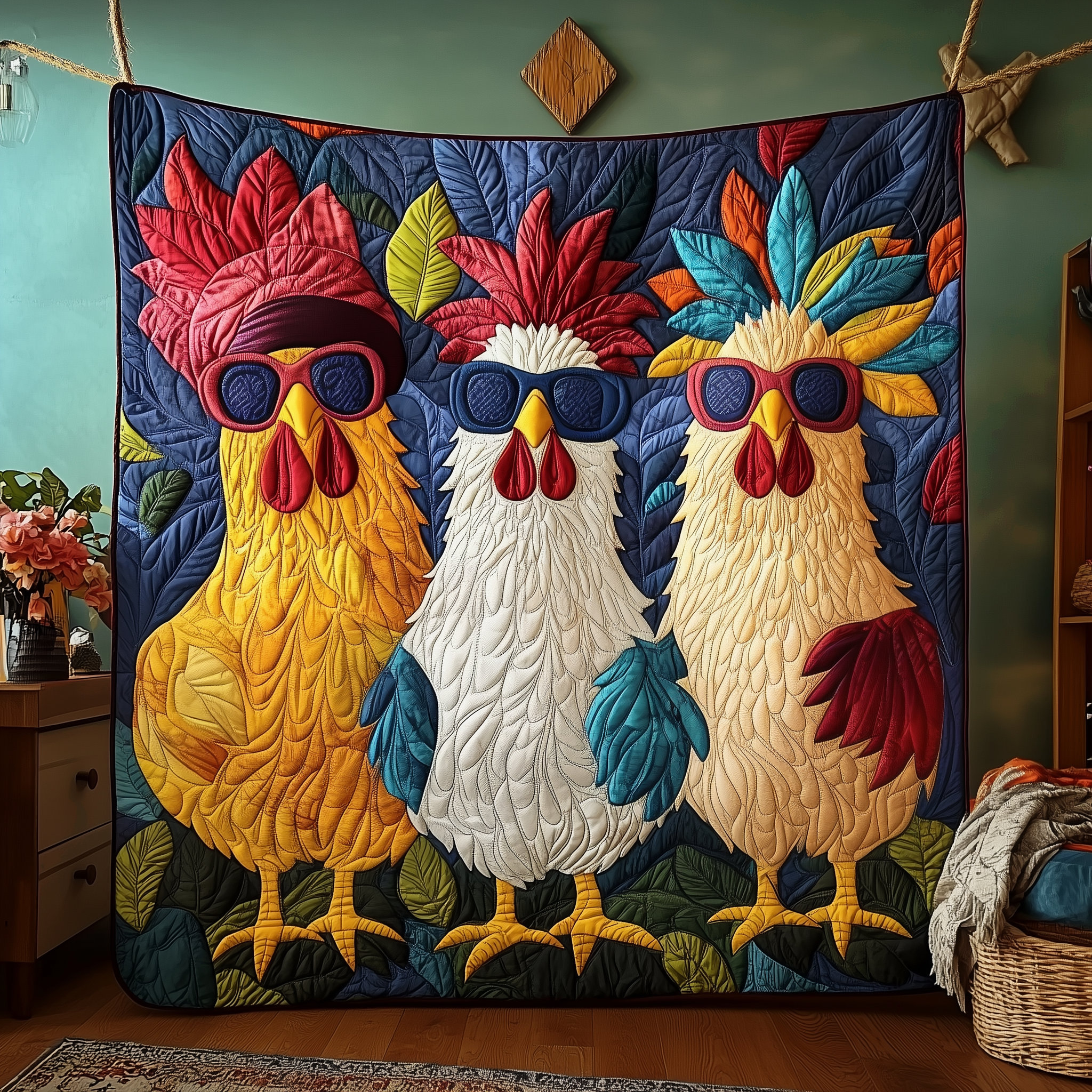 Whimsical Chicken Quilted Blanket Christmas Throw Blanket Christmas Gifts For Parents