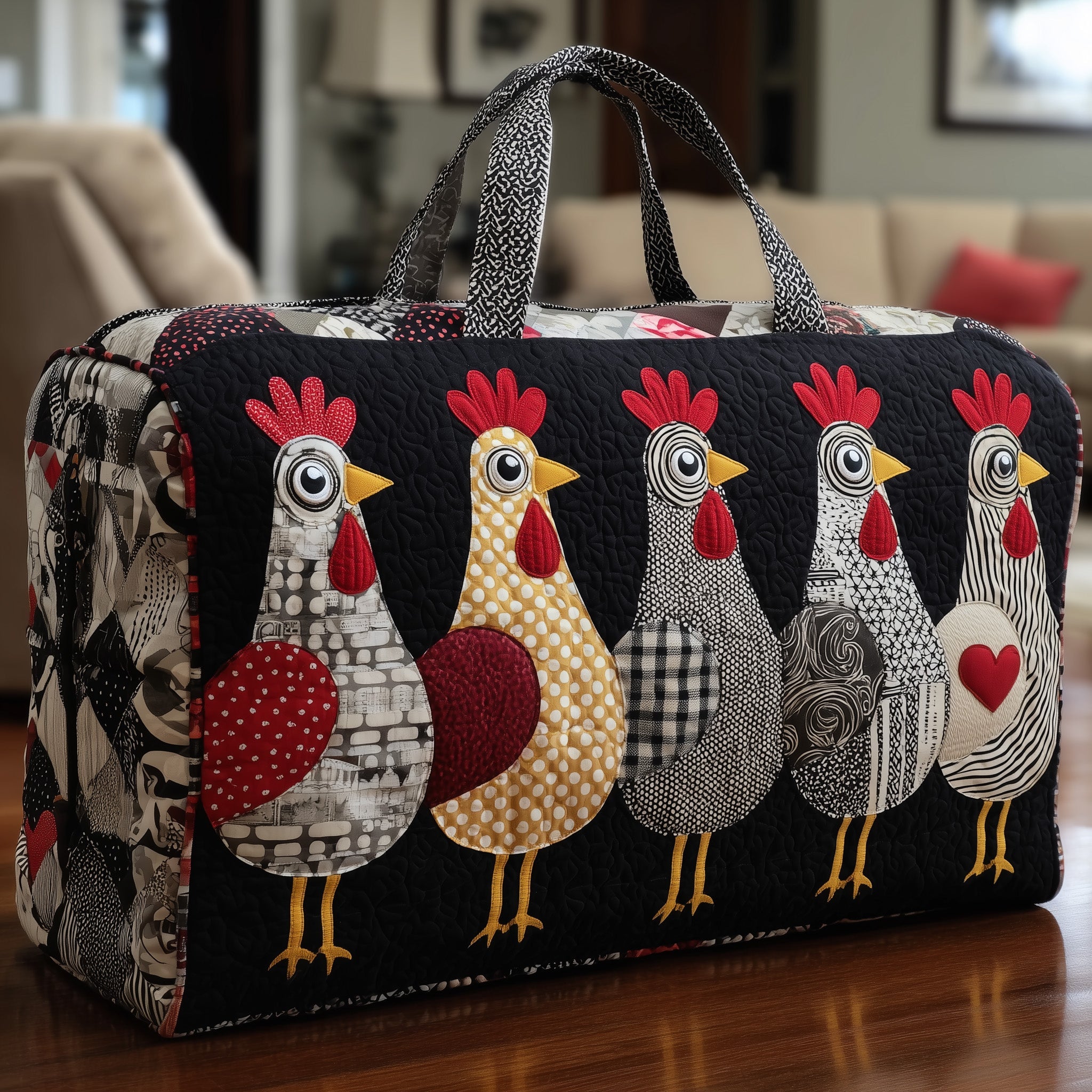 Whimsical Chicken Quilted Duffle Bag Compact And Spacious