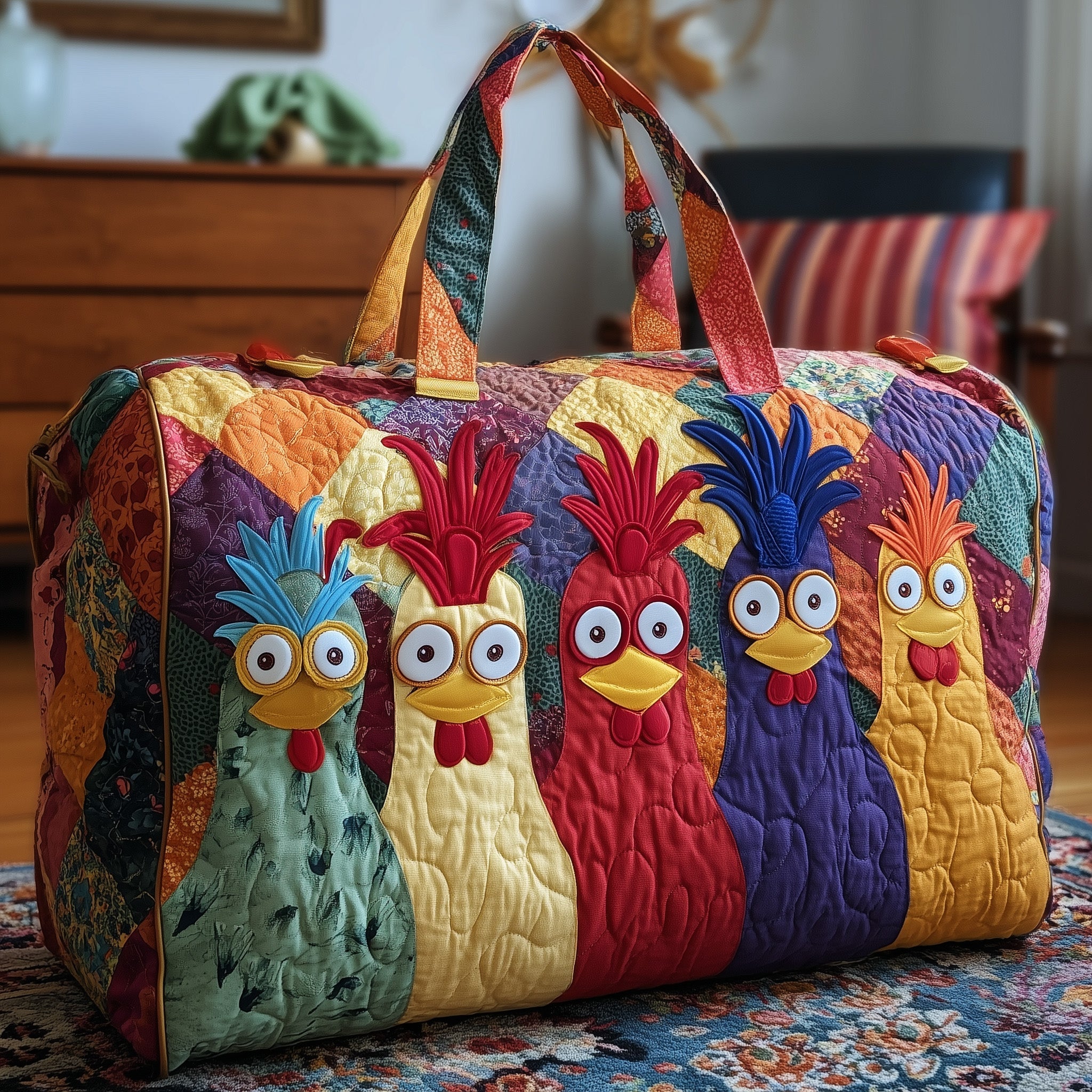 Whimsical Chicken Quilted Duffle Bag Daily Essentials Organizer