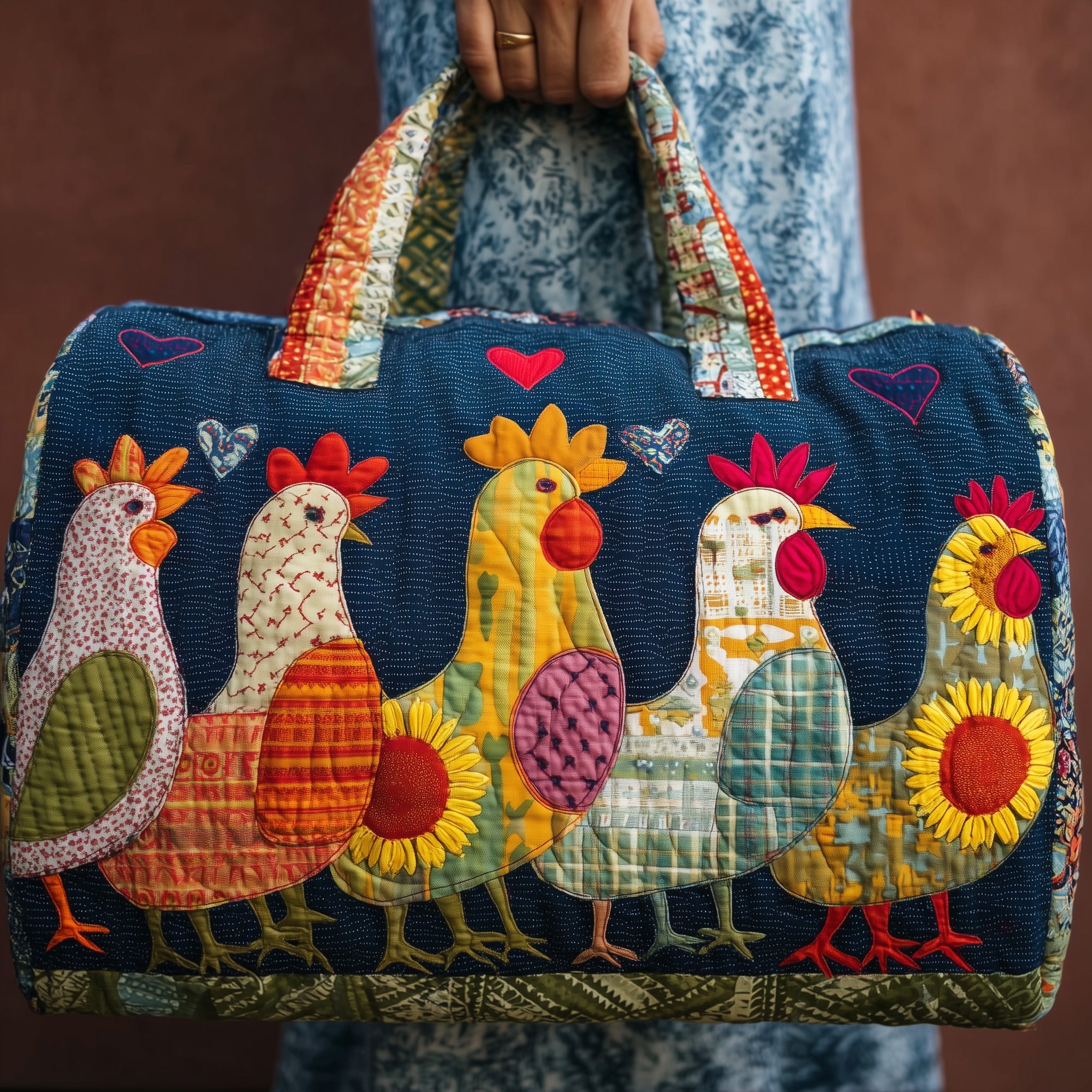 Whimsical Chicken Quilted Duffle Bag For Daily Commute