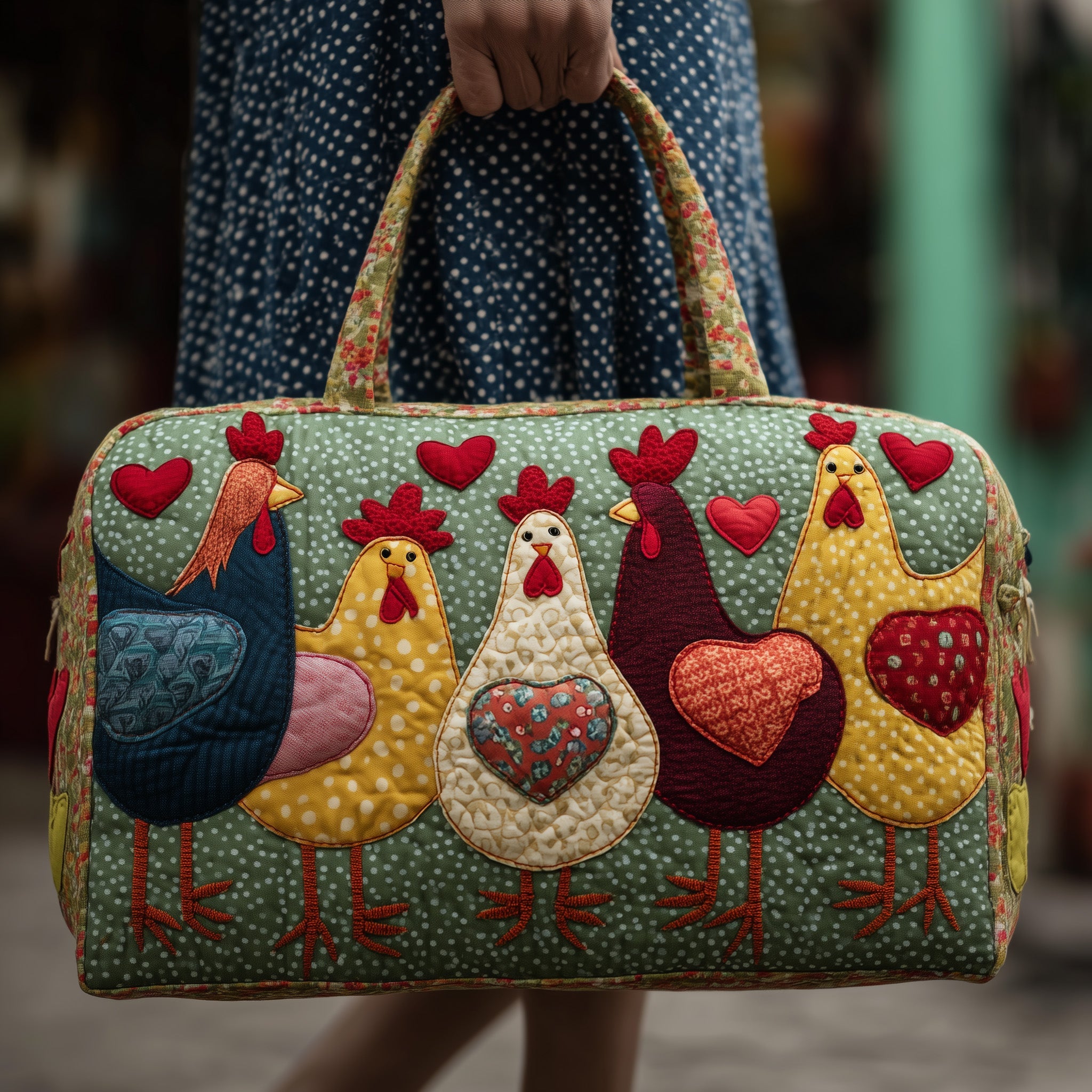 Whimsical Chicken Quilted Duffle Bag For Office And Campus