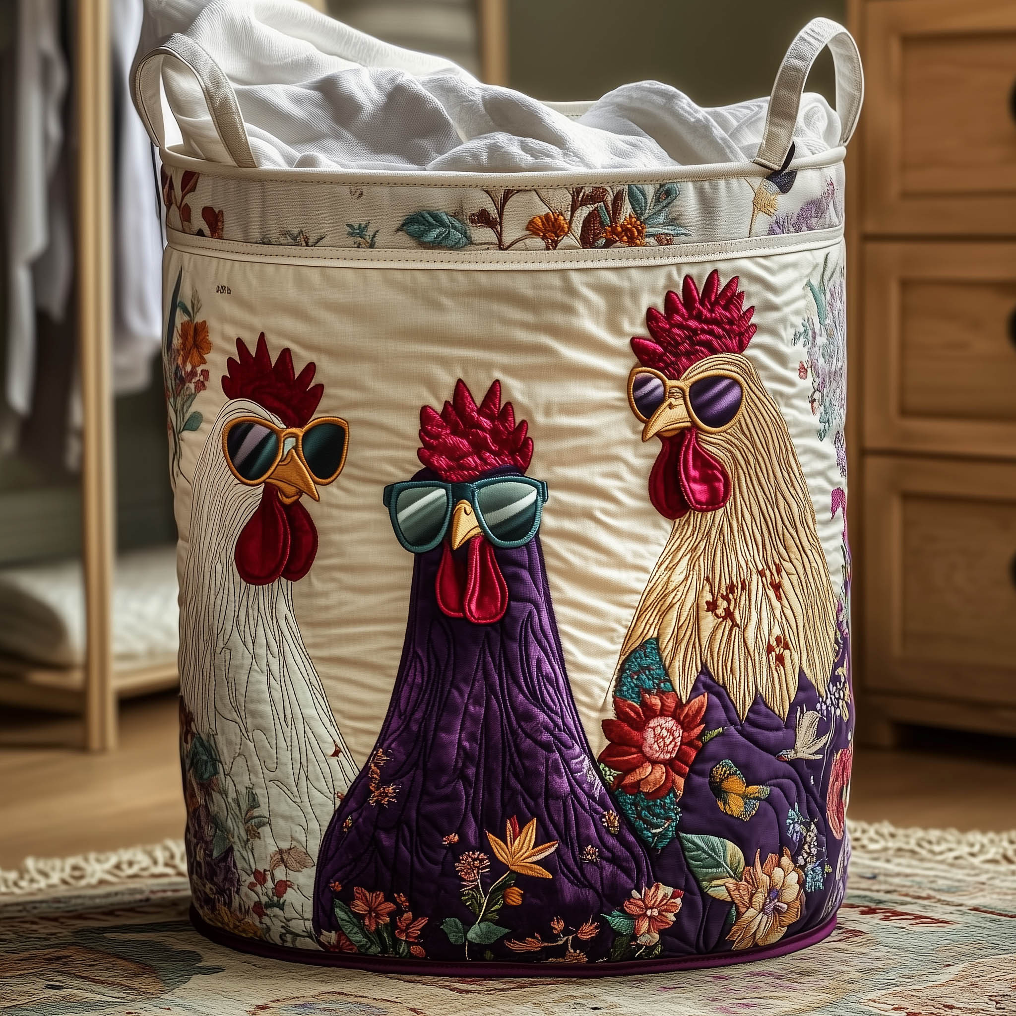 Whimsical Chicken Quilted Laundry Basket Animal Themed Laundry Room Signs Gifts