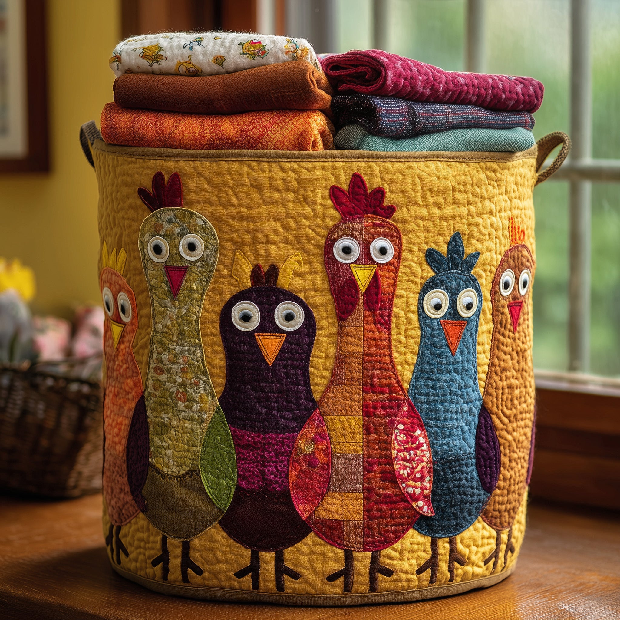 Whimsical Chicken Quilted Laundry Basket Best Chicken Lovers Presents
