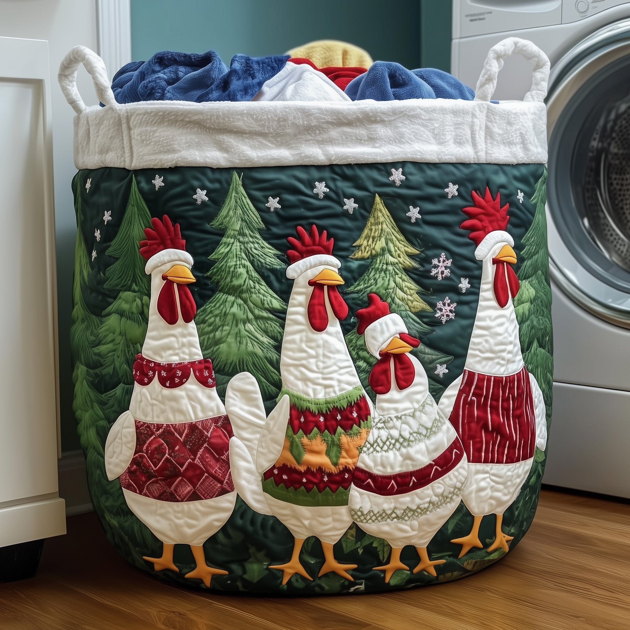 Whimsical Chicken Quilted Laundry Basket Chicken Christmas Gifts