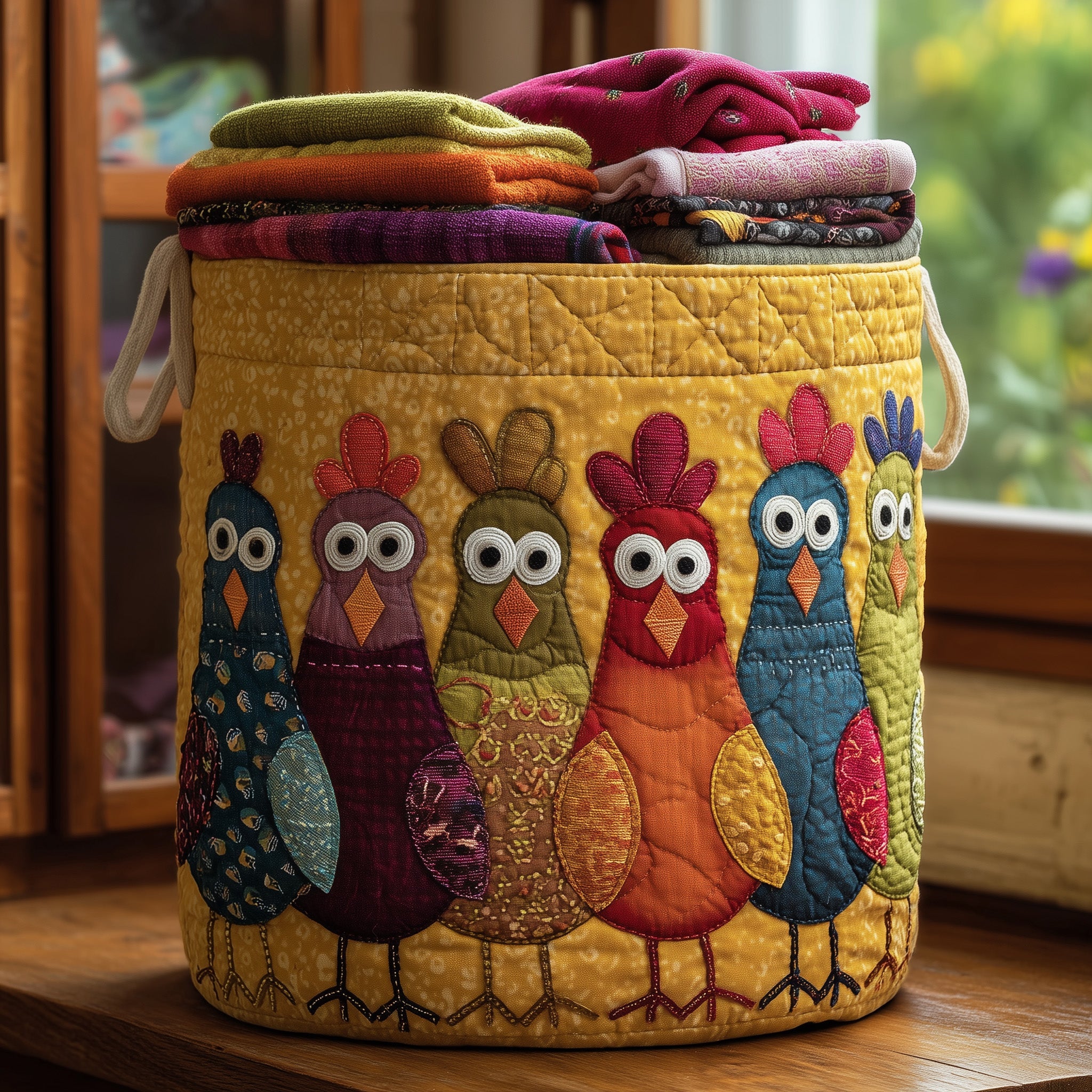 Whimsical Chicken Quilted Laundry Basket Cute Gifts For Chicken Lovers