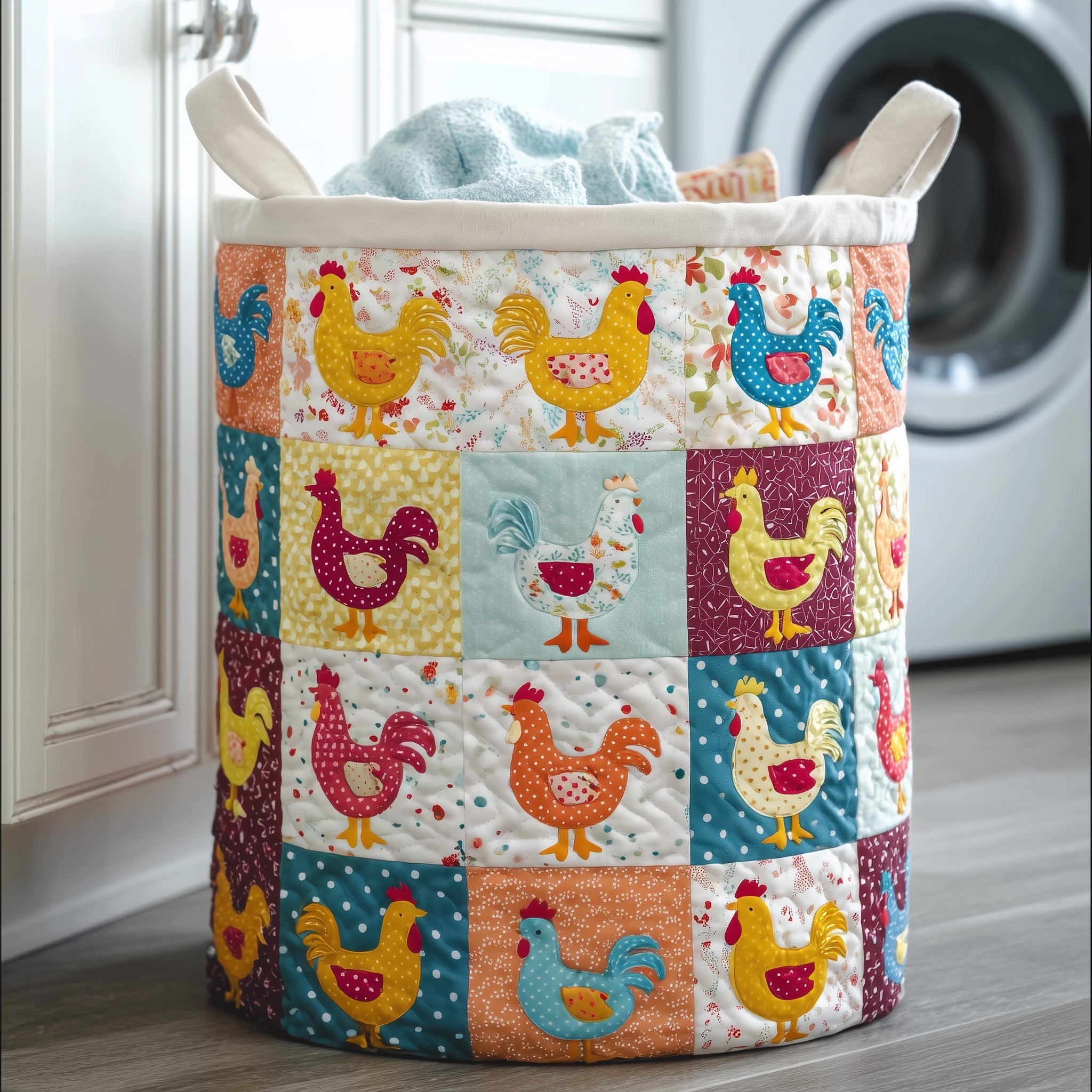 Whimsical Chicken Quilted Laundry Basket Gftotg397 Ideal Present For Newlyweds