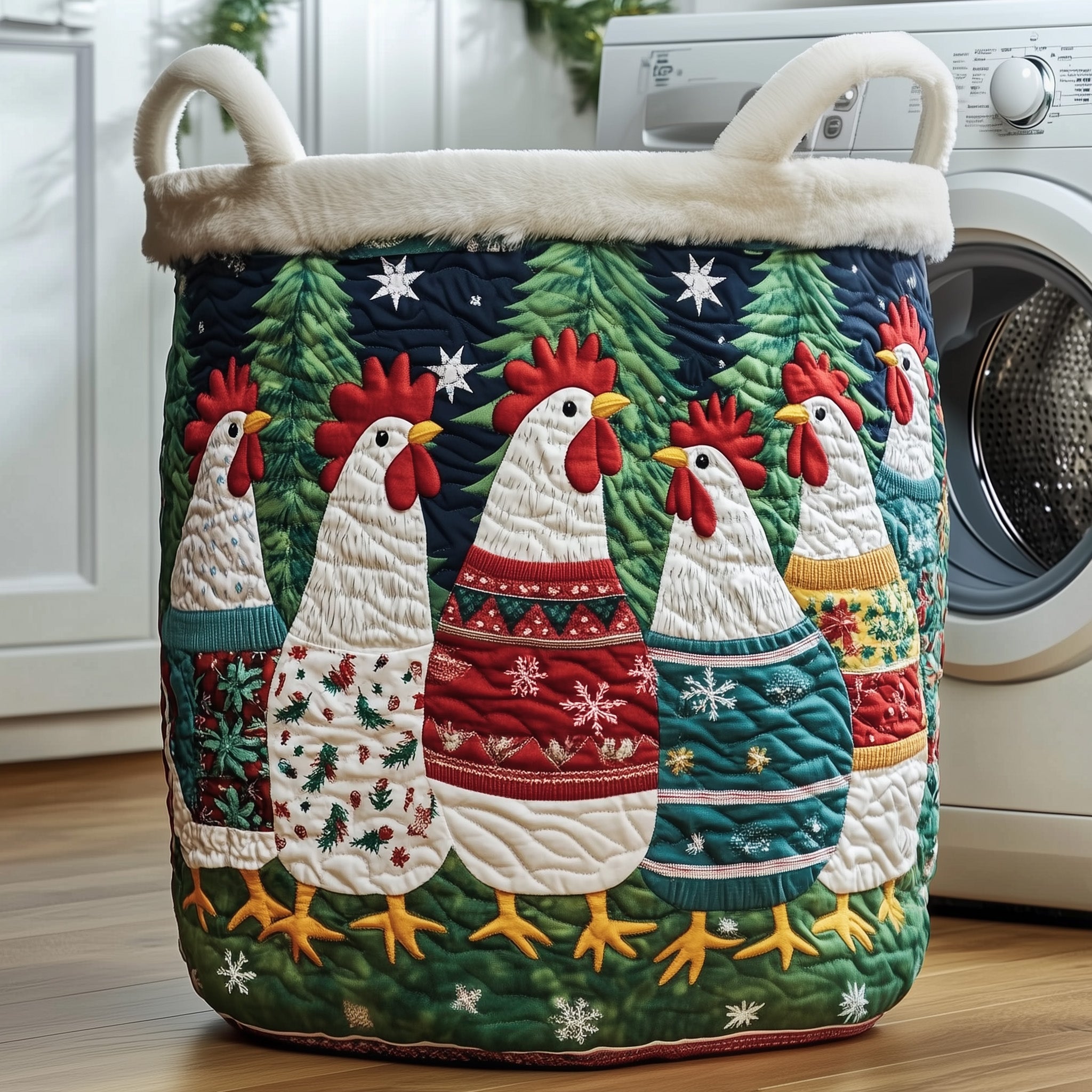 Whimsical Chicken Quilted Laundry Basket Gftotg399 Anniversary Merch Gift