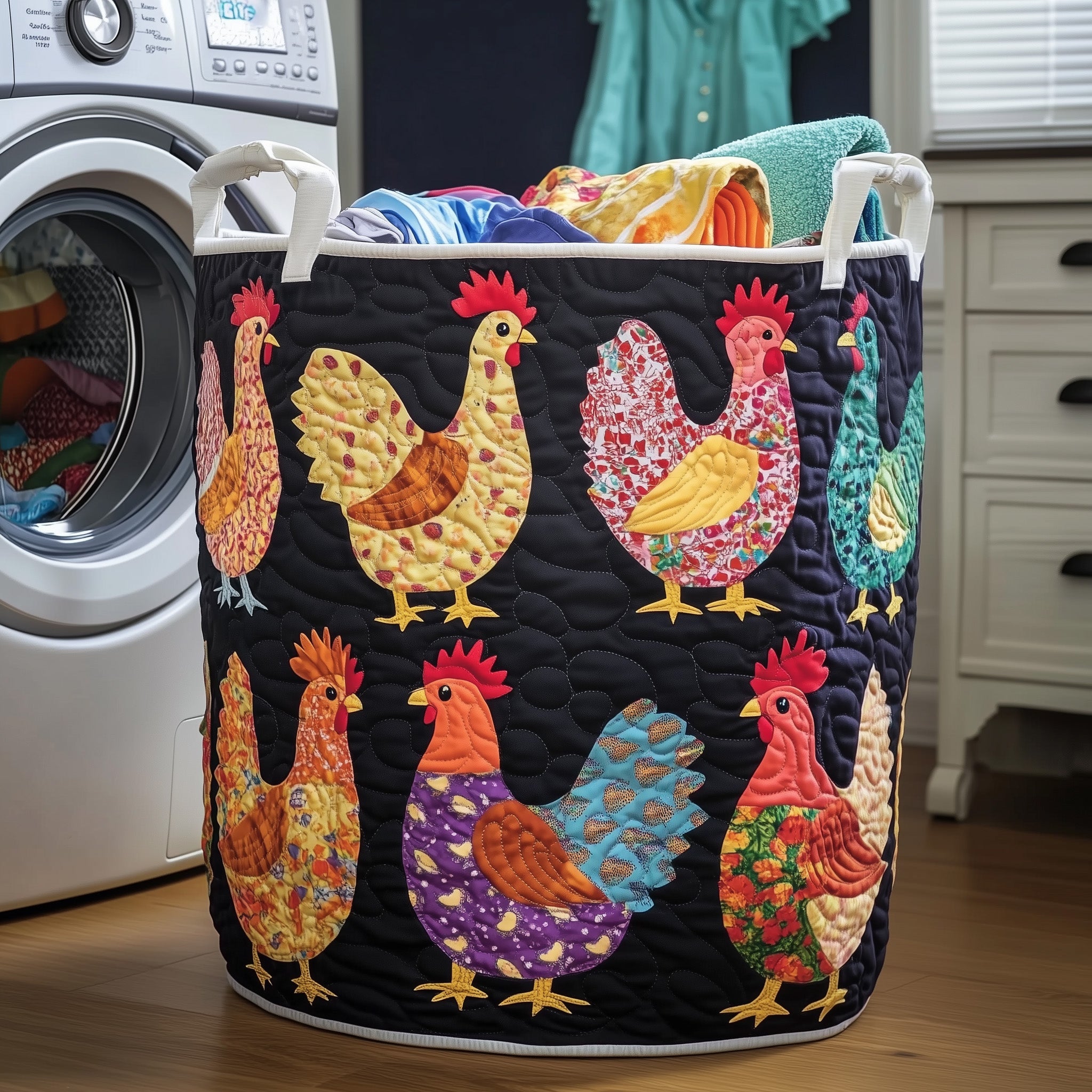 Whimsical Chicken Quilted Laundry Basket Gifts For People Who Own Chickens