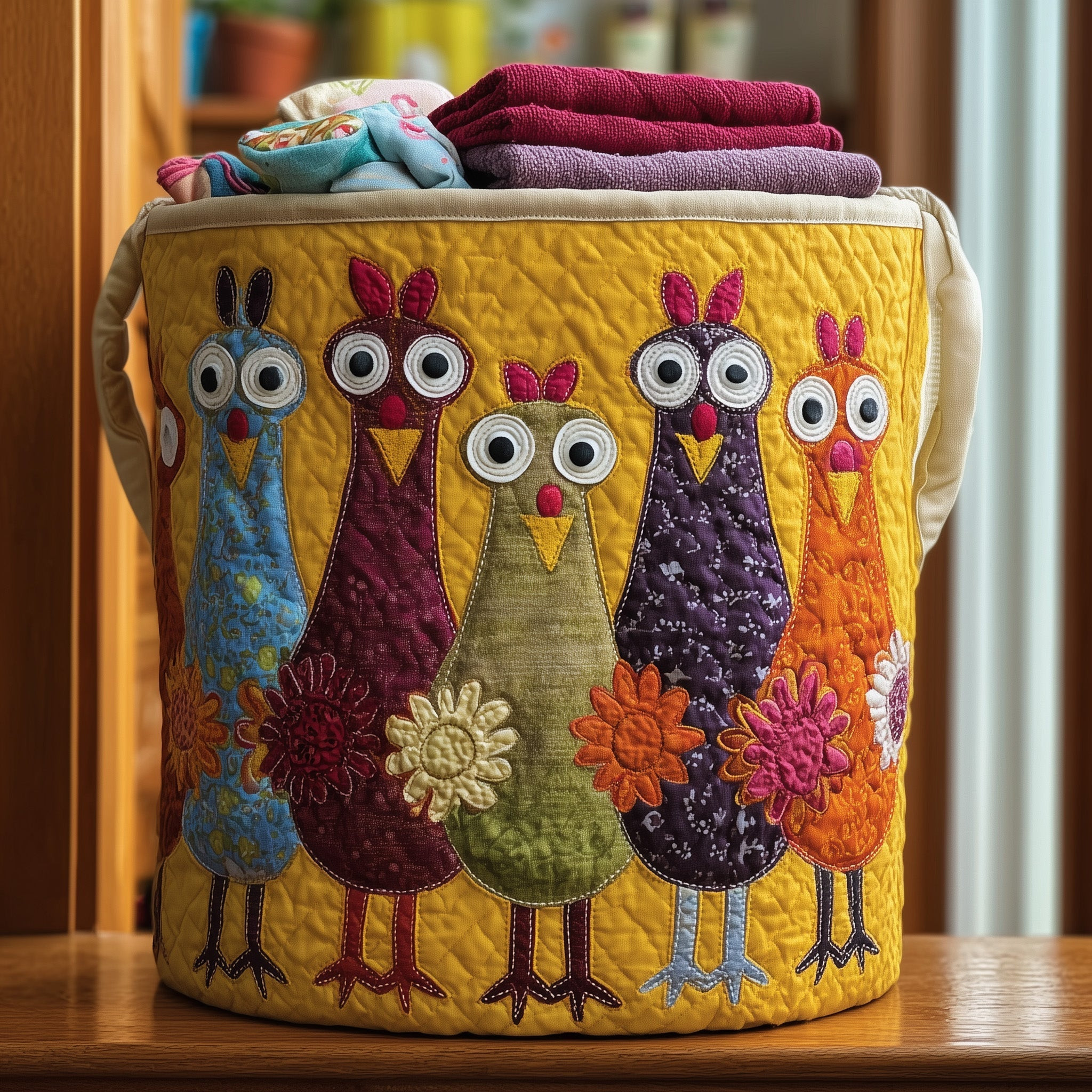 Whimsical Chicken Quilted Laundry Basket Laundry Room Decor Chicken Lover Gift Ideas