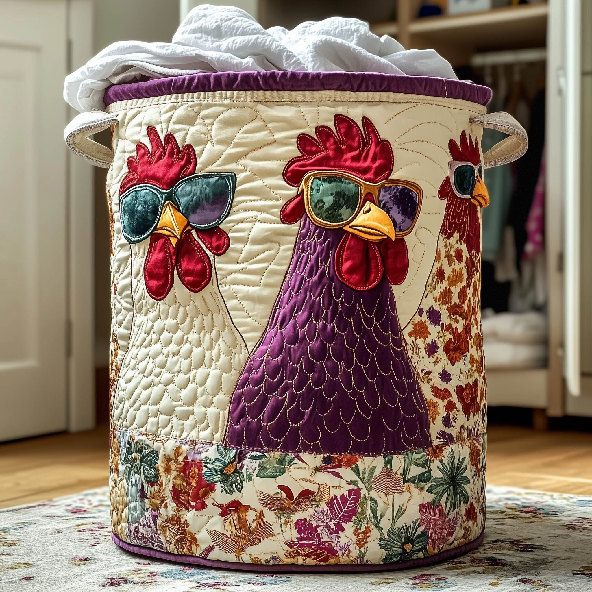 Whimsical Chicken Quilted Laundry Basket Laundry Room Decor Chicken Lover Presents