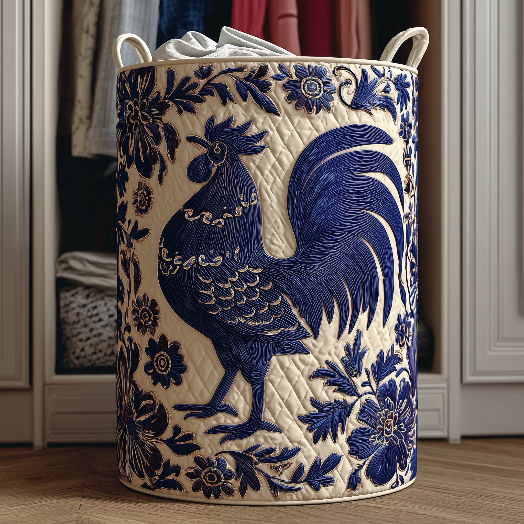 Whimsical Chicken Quilted Laundry Basket Laundry Room Decor Rooster Lover Gifts