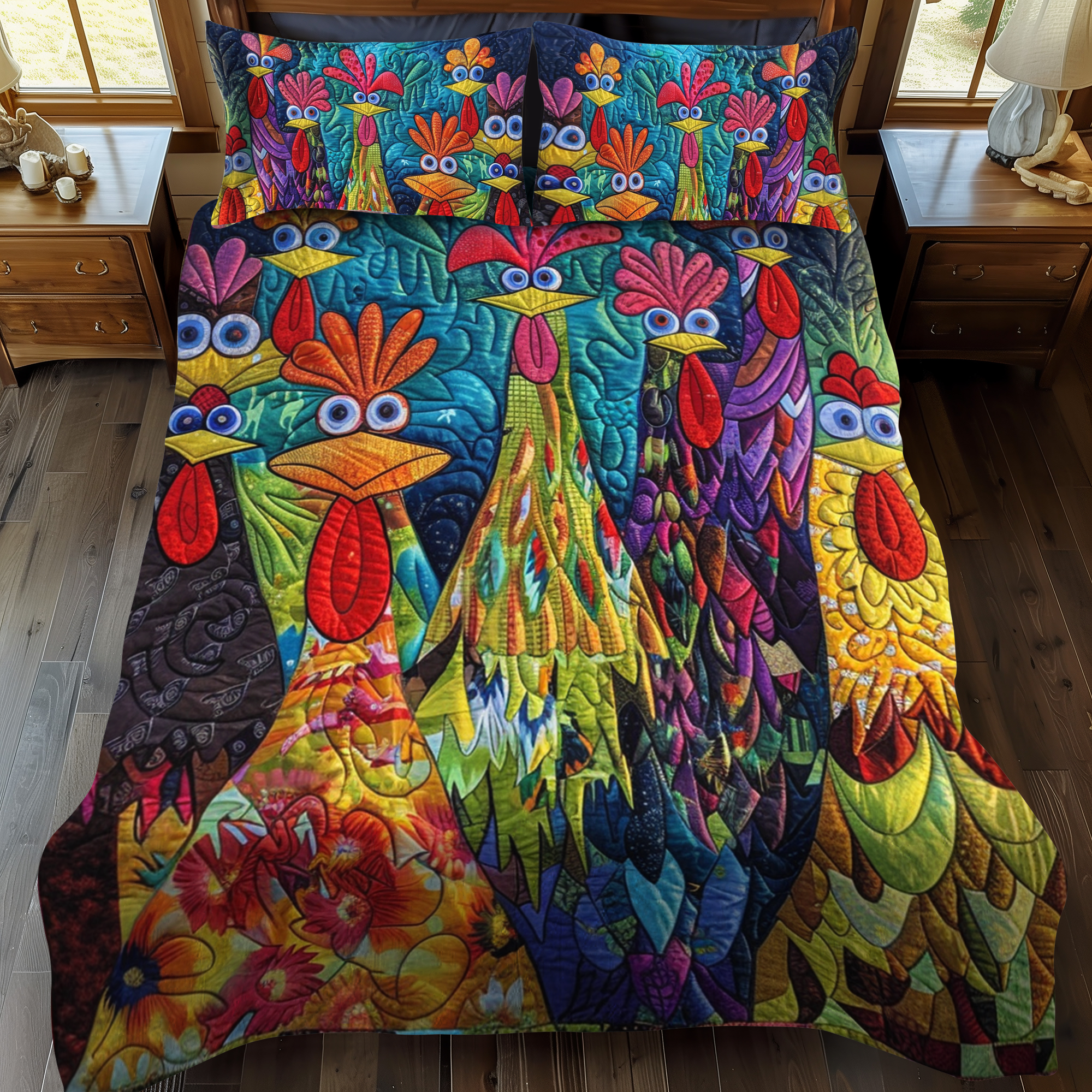 Whimsical Chickens Quilted Bedding Set Christmas Comforter Good Christmas Gifts For Grandmas