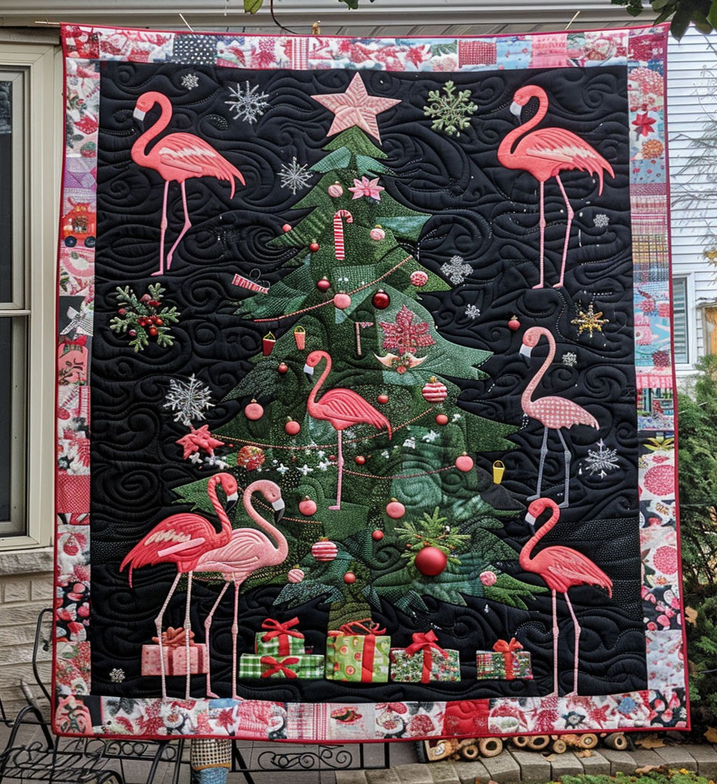 Whimsical Chirstmas Tree Quilted Blanket Flamingo Gifts For Her