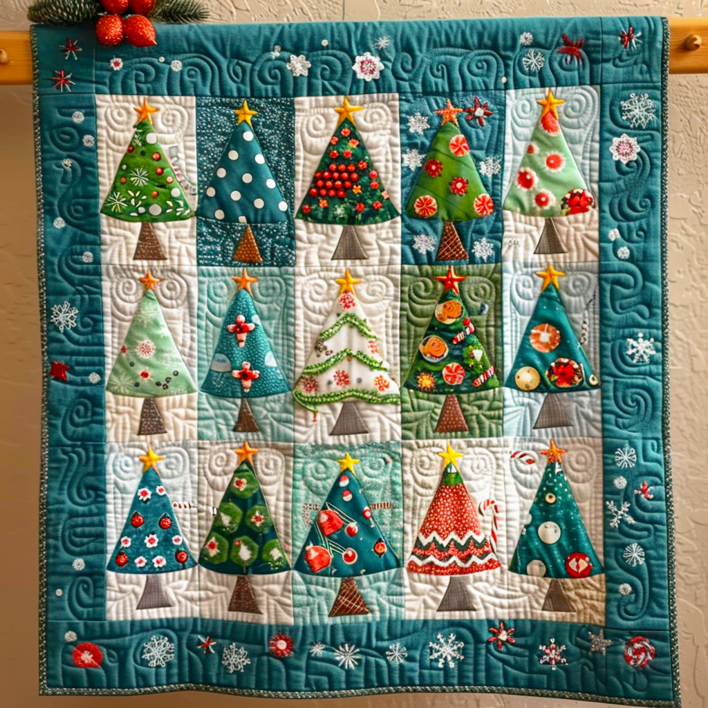 Whimsical Christmas Trees Quilted Blanket Secret Santa Gift Ideas