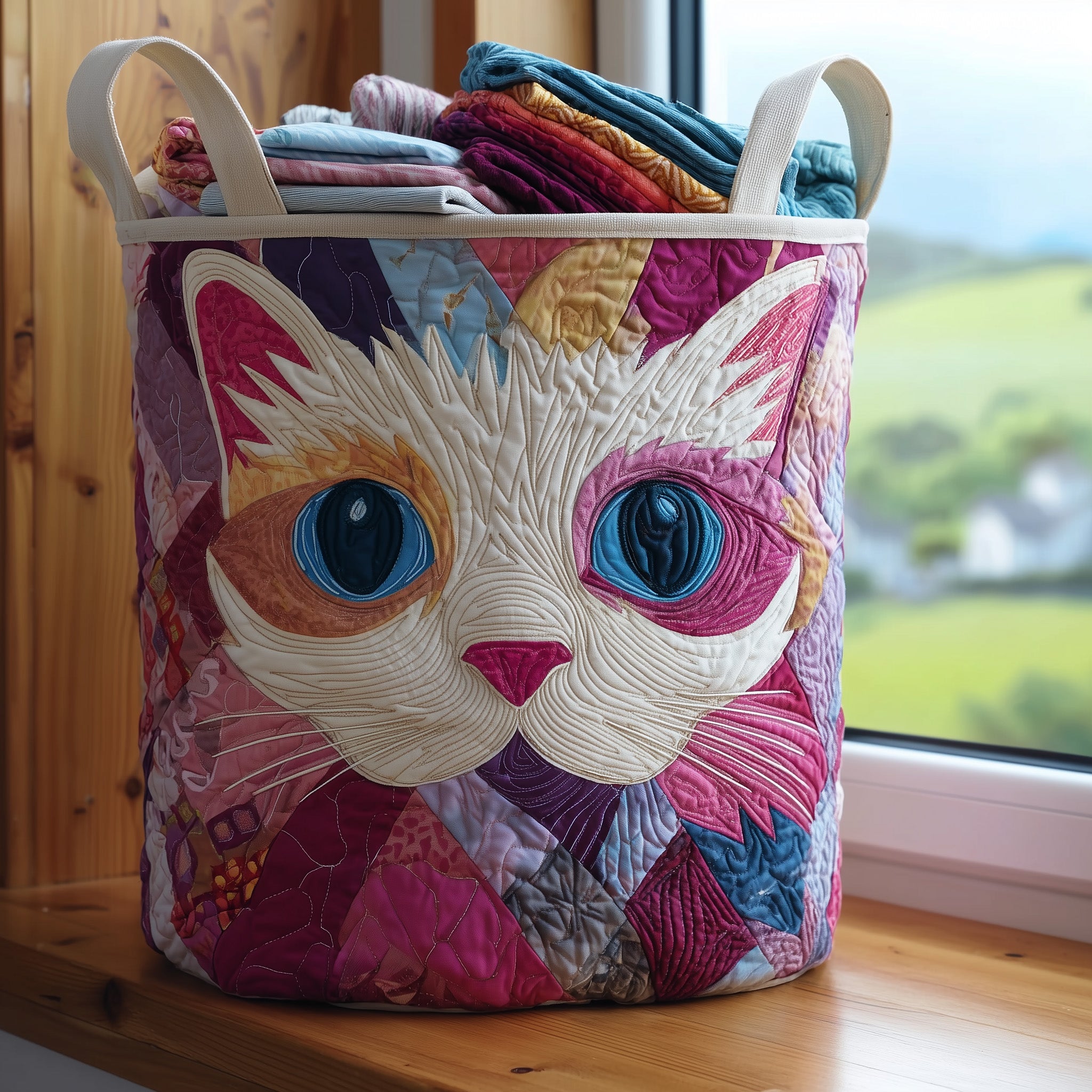 Whimsical Colorful Cat Quilted Laundry Basket Best Cute Gifts For Cat Fans