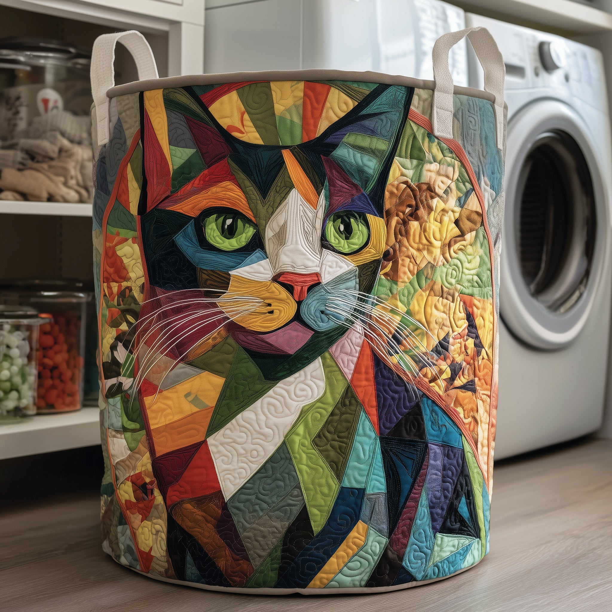 Whimsical Colorful Cat Quilted Laundry Basket Cute Gifts For Cat Lovers(1)
