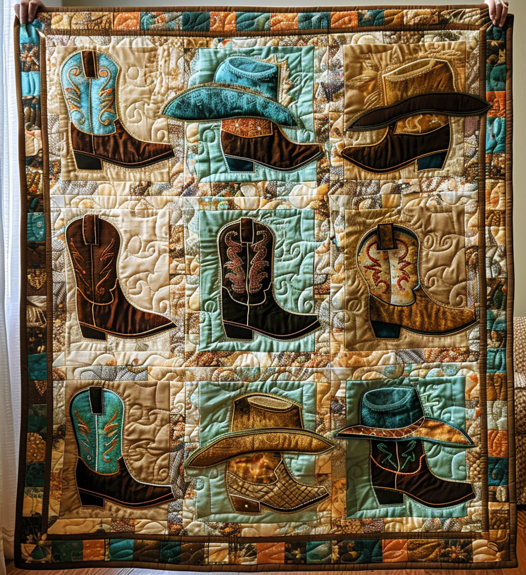 Whimsical Cowboy Hats Quilted Blanket Gift For Cow Lover
