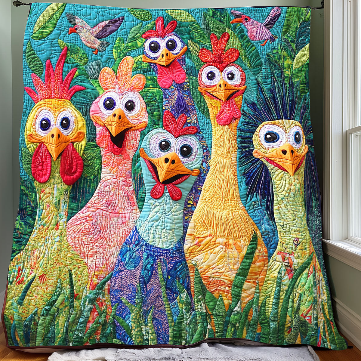 Whimsical Cute Chickens Quilt Blanket King Size Blanket Christmas Gifts For Wife