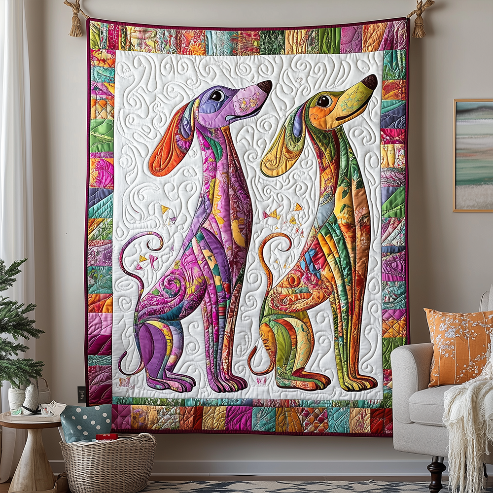 Whimsical Dachshund Quilted Blanket Christmas Throw Blanket Best Christmas Gifts For Dog Owners
