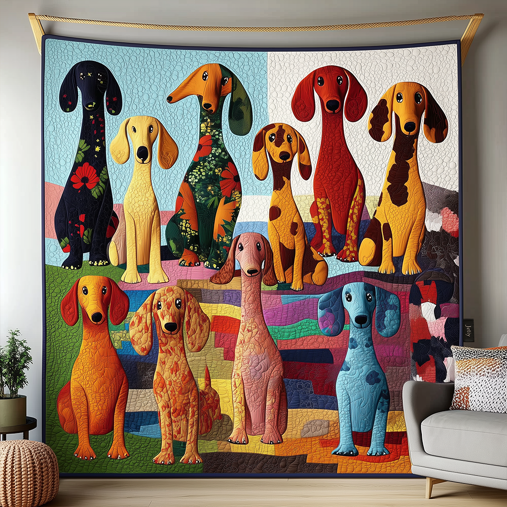 Whimsical Dachshund Quilted Blanket Christmas Throw Blanket Best Christmas Gifts For Women