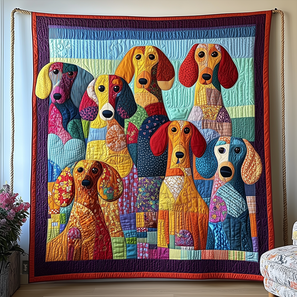 Whimsical Dachshund Quilted Blanket Christmas Throw Blanket Christmas Presents For Mom