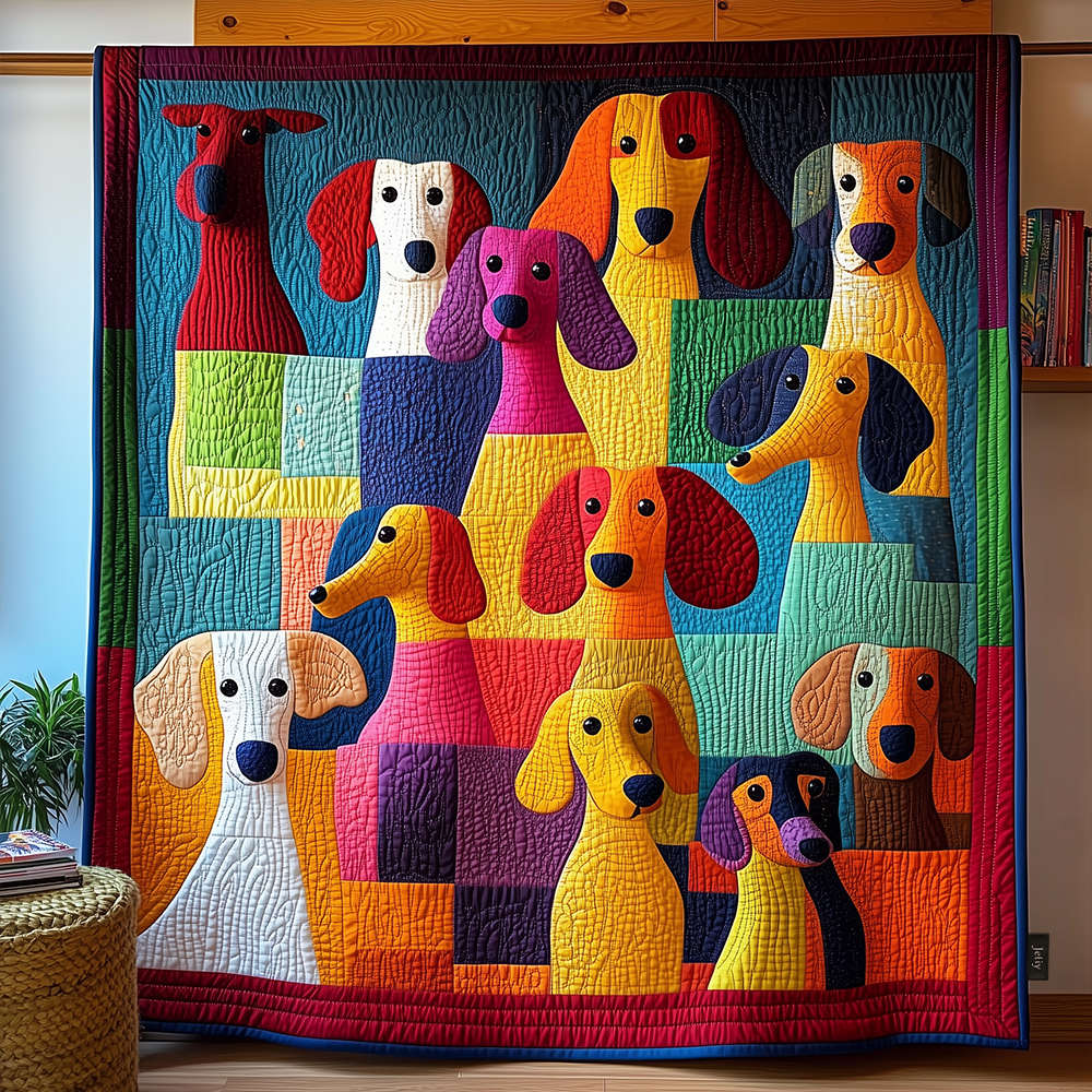 Whimsical Dachshund Quilted Blanket Christmas Throw Blanket Gift Idea For Animal Lovers