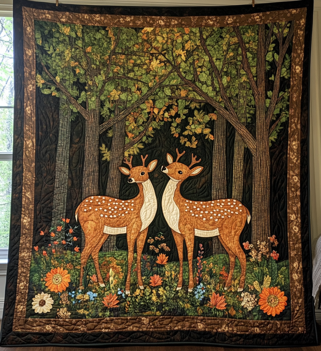Whimsical Deer Quilted Blanket Autumn Gift Ideas