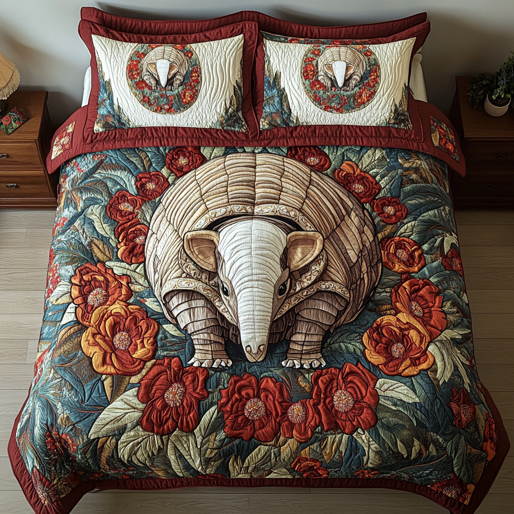 Whimsical Design Quilted Bedding Set Cute Bedroom Decor Armadillo Gift Ideas