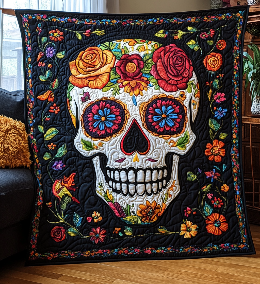 Whimsical Dia De Los Muertos Quilted Blanket kull Gifts For Her