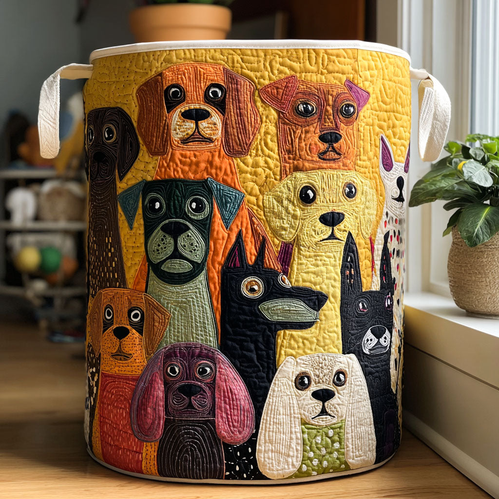 Whimsical Dog Quilted Laundry Basket Lightweight Quilted Laundry Bag for Modern Homes