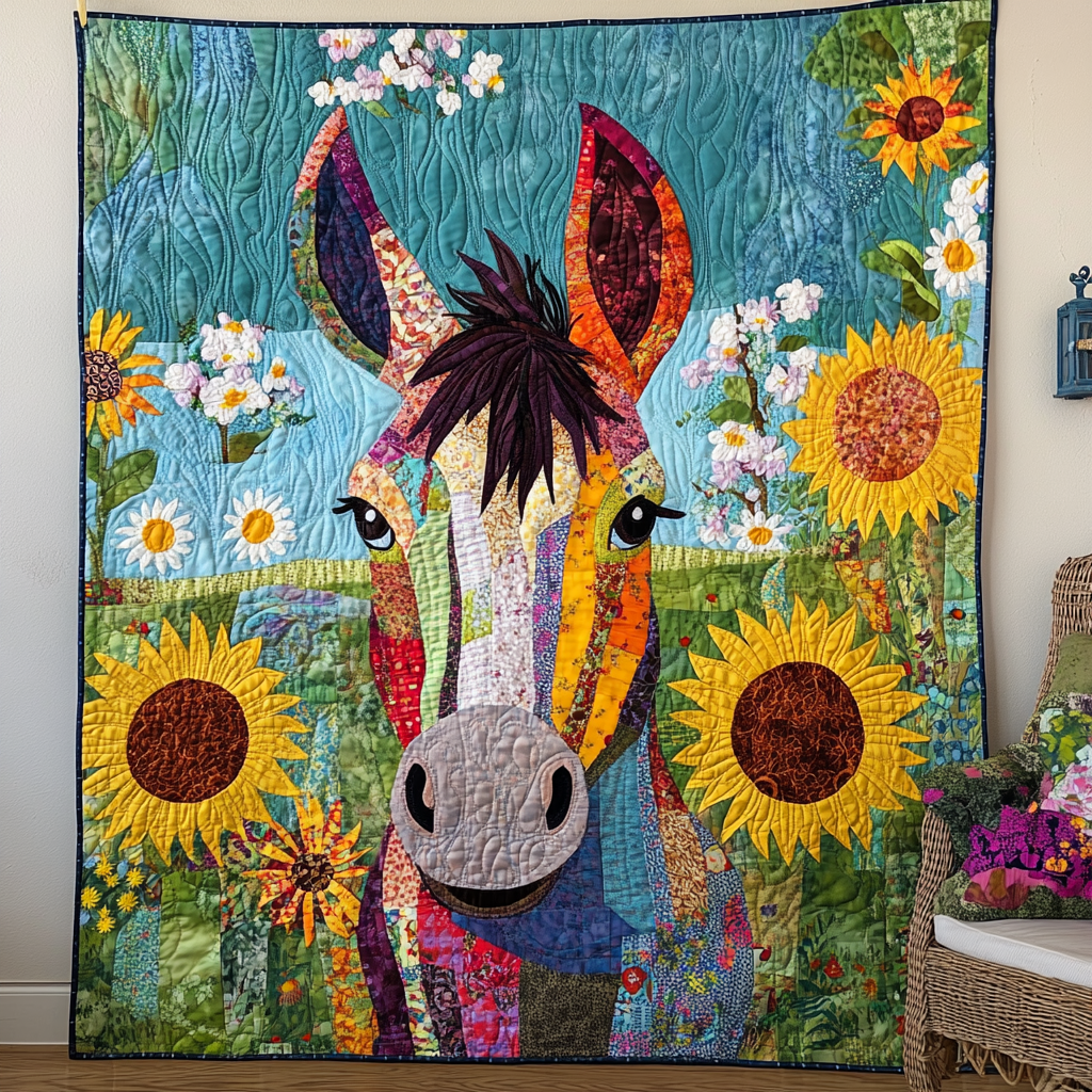 Whimsical Donkey Quilted Blanket Gifts For Donkey Lovers