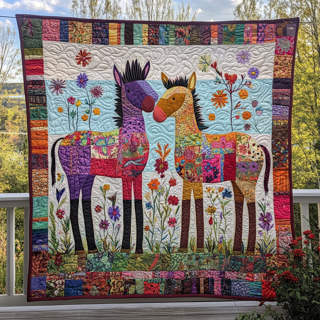 Whimsical Donkey Quilted Blanket Gifts For Donkey Lovers