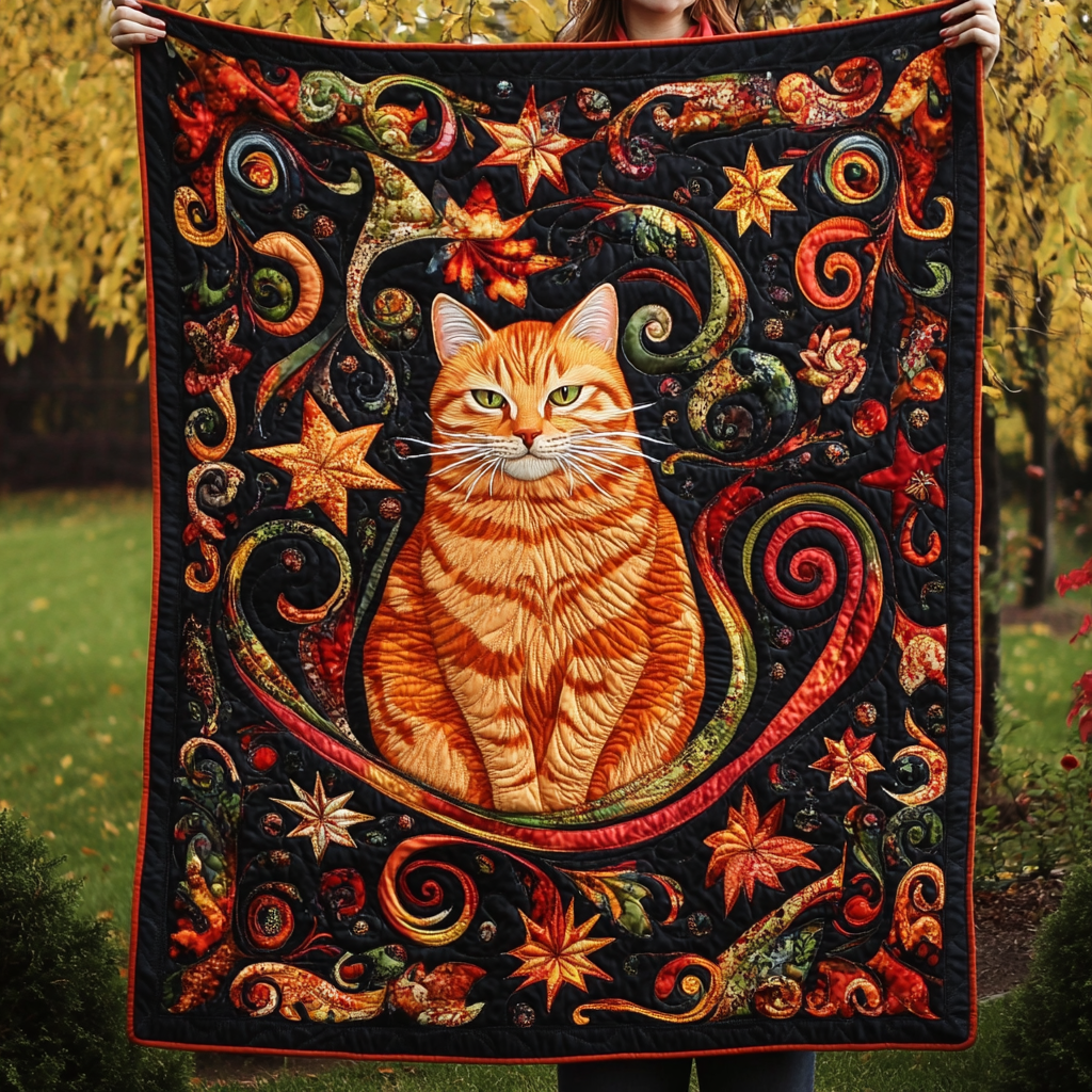 Whimsical Fantasy Cat Quilted Blanket Cat Gifts For Cat Lovers