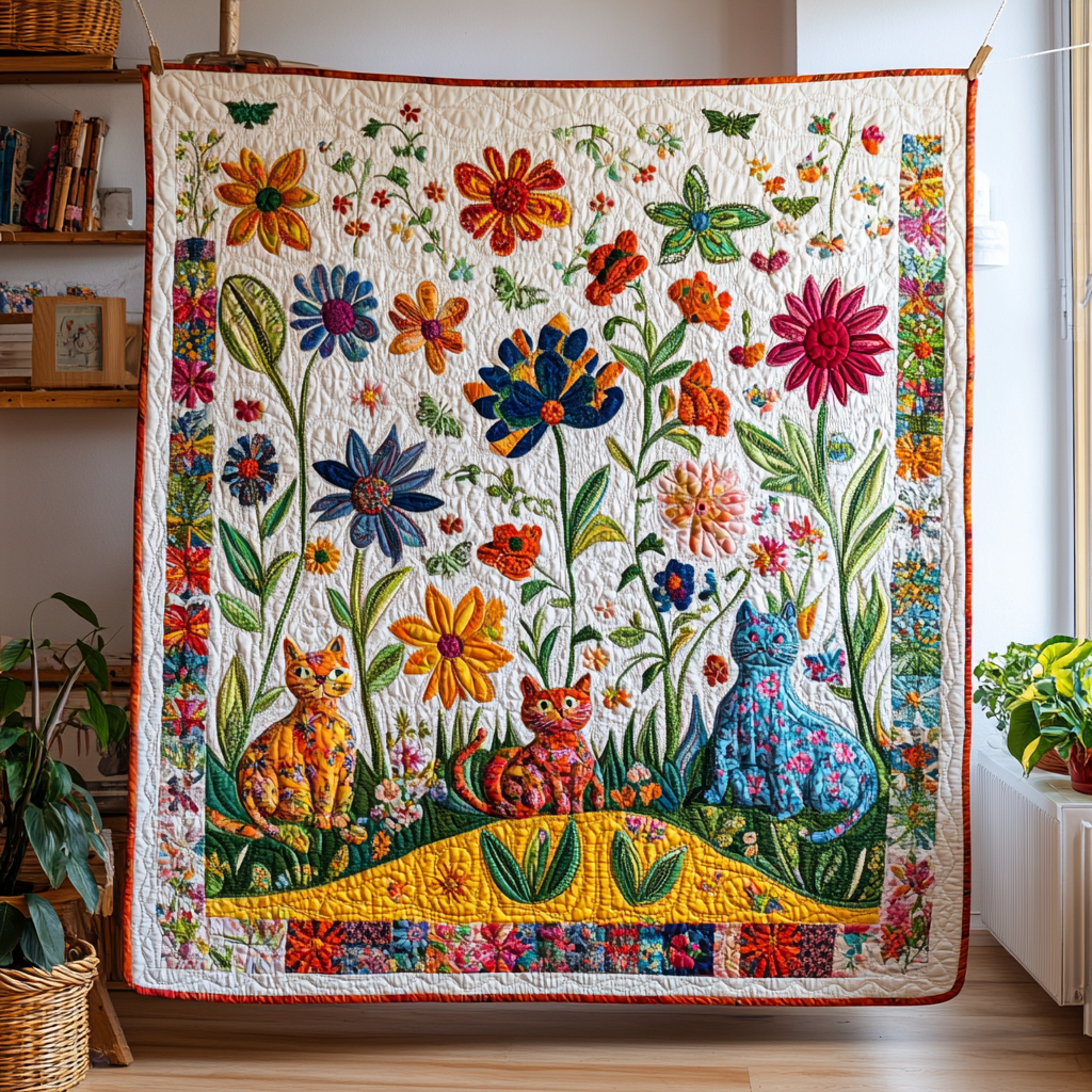 Whimsical Fantasy Cat Quilted Blanket Cat Gifts For Cat Lovers